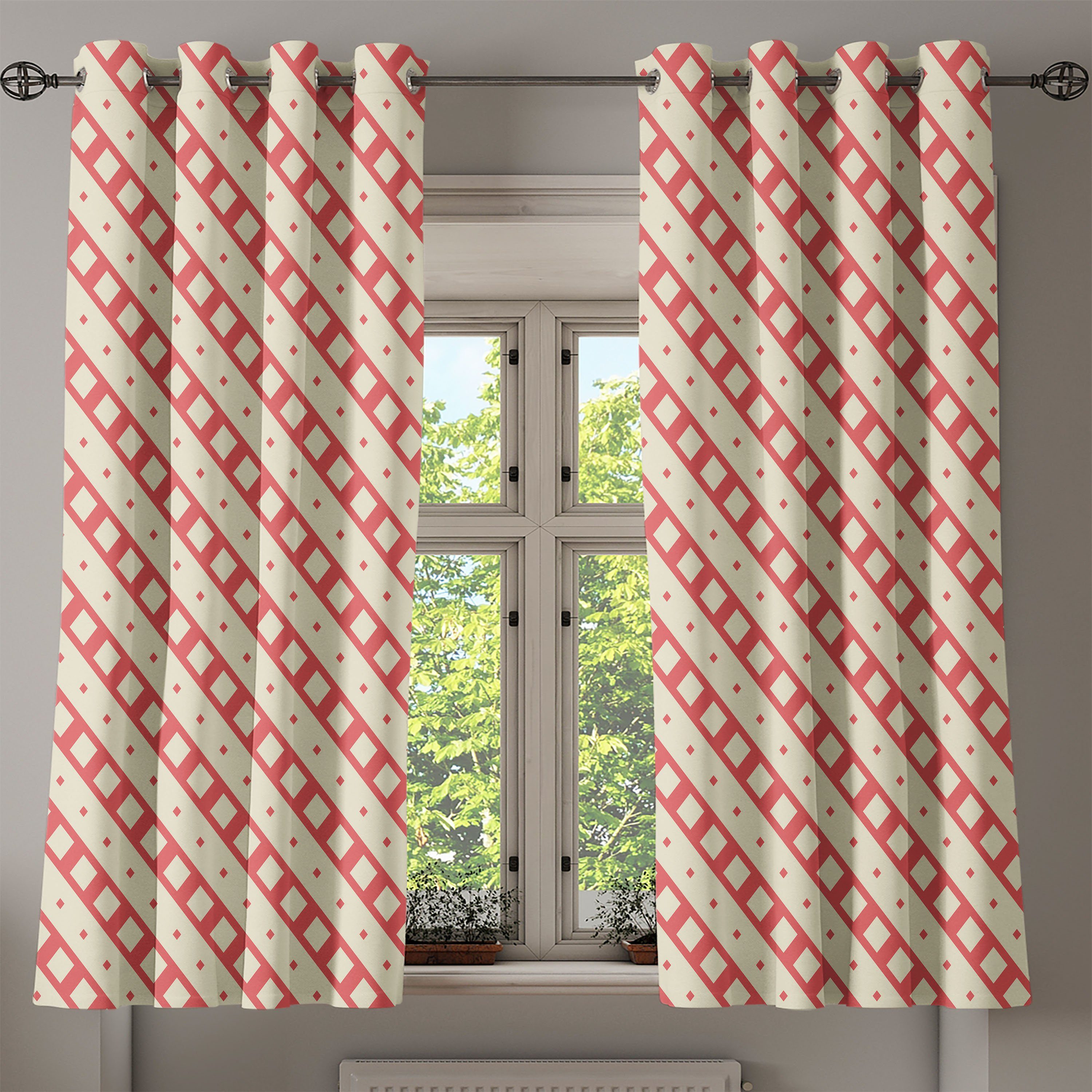 Creme 2-Panel-Fenstervorhänge Wohnzimmer, Diamanten Abakuhaus, für Schlafzimmer Rhombus Dekorative Gardine Coral