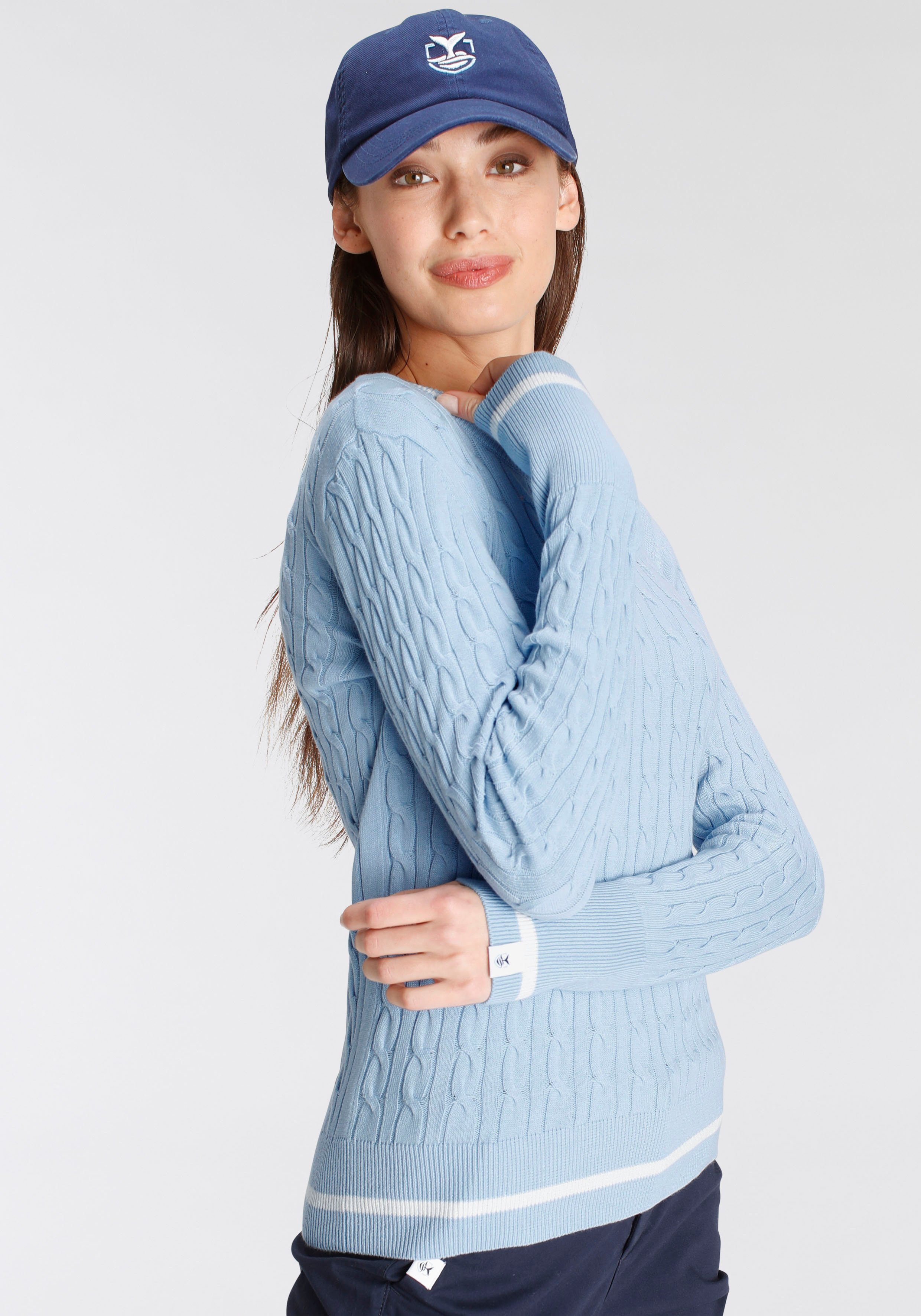 Zopfmuster und hellblau Strickpullover - DELMAO durchendem MARKE! NEUE Kontaststreifen mit