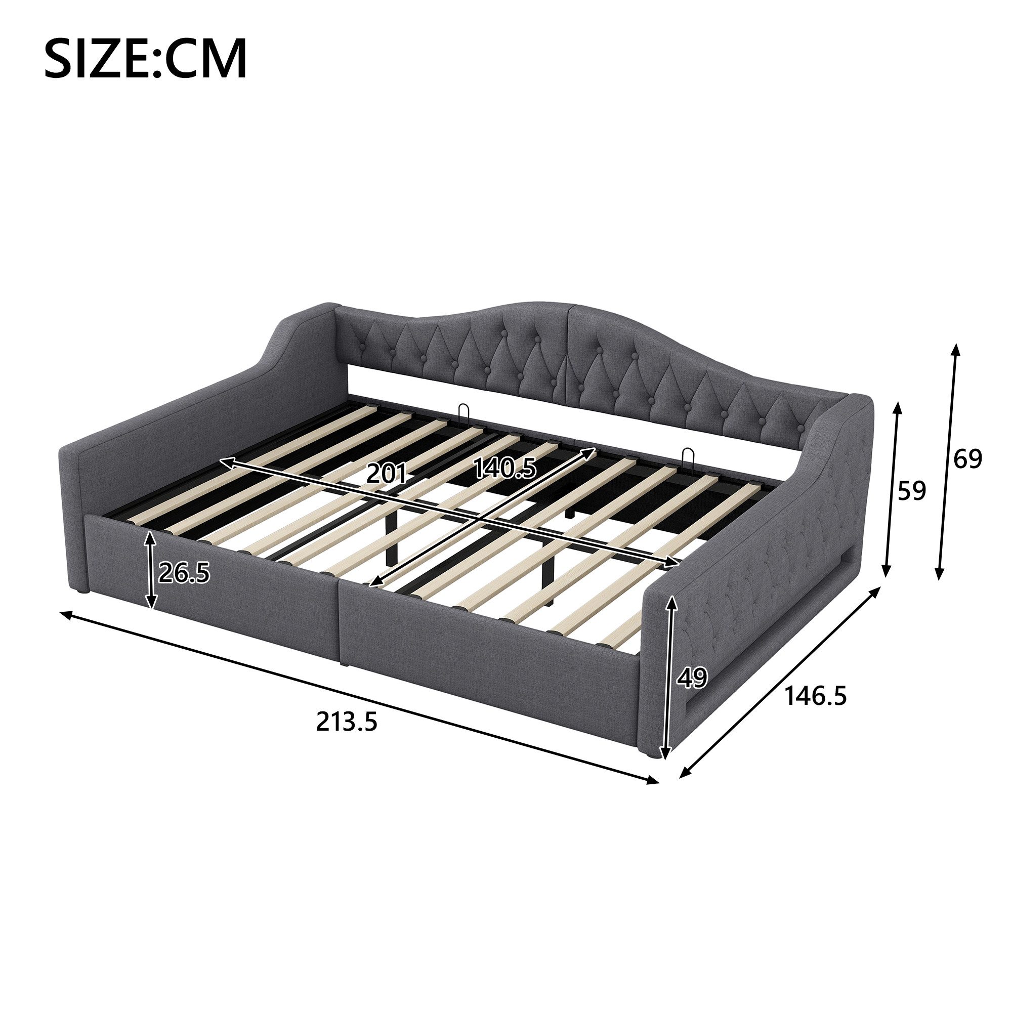 Merax Daybett mit hydraulischem Stauraum (Schlafsofa Sofabett Jugendbett Kinderbett Polsterbett, 1 tlg), Tagesbett 140x200cm mit LED-Beleuchtung Lattenrost Rück – Bild 4 von 5