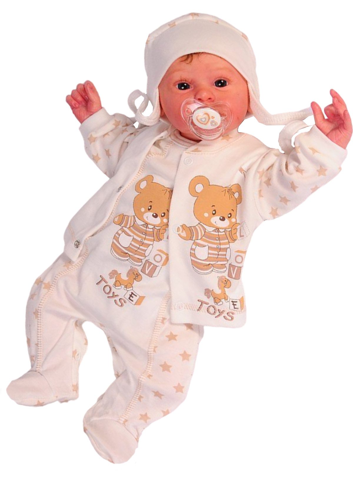 Strampler Baby Anzug Stramplerhose Hemdchen Mütze Erstlingsanzug in Creme