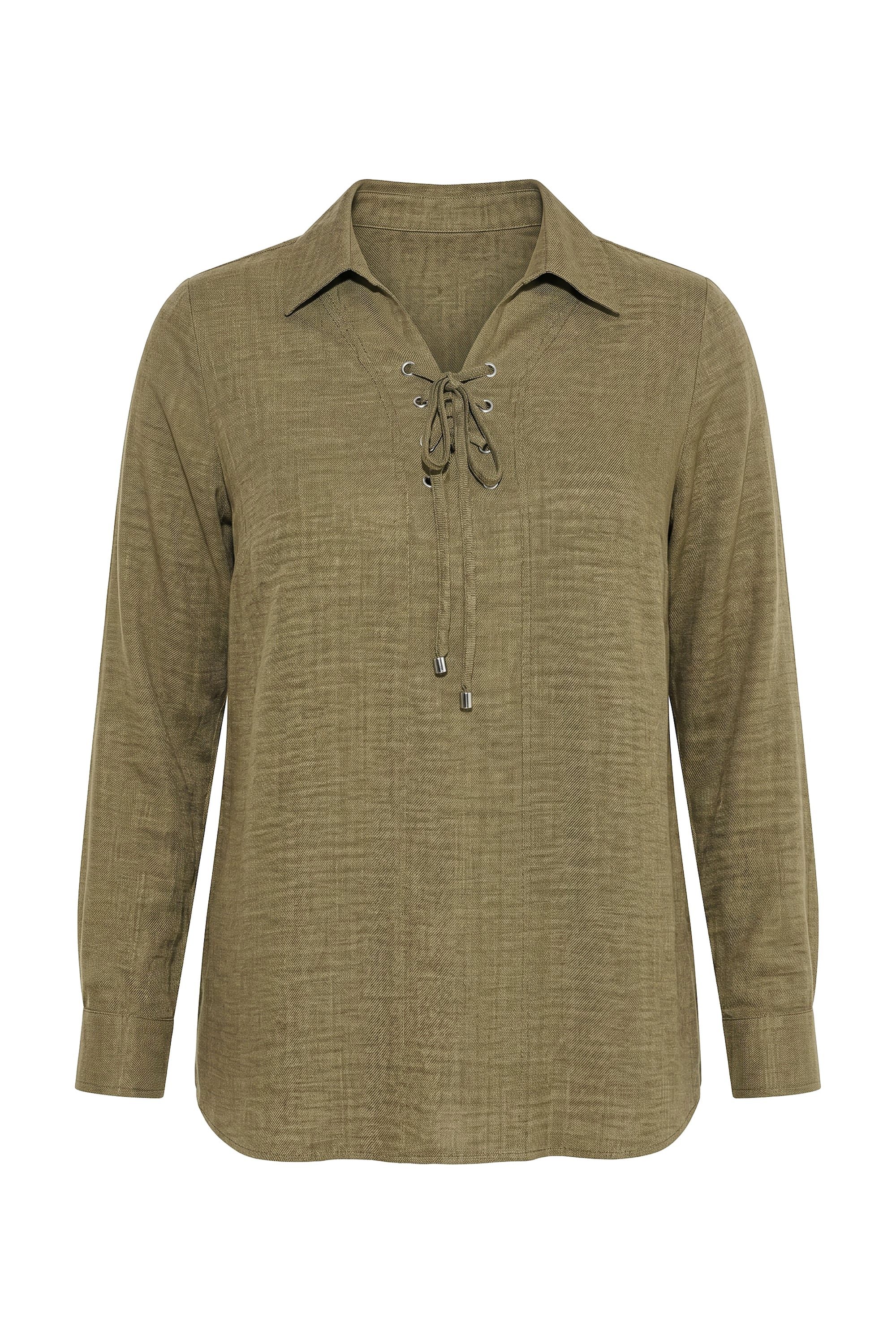 MIAMODA Druckbluse Blusenshirt A-Linie Hemdkragen Schnürung