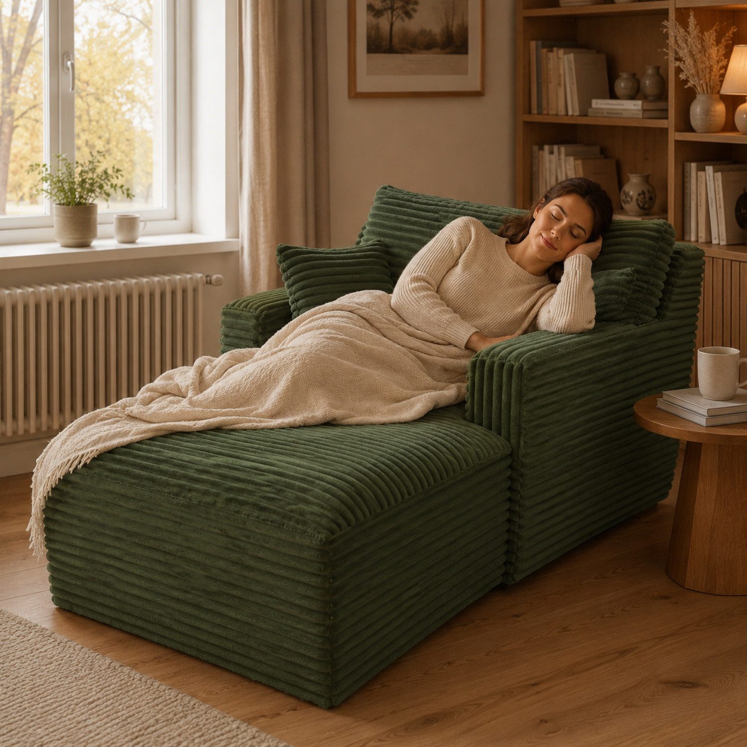 ANYSUN Loungesofa Modernes Chaiselongue-Sofa,Cord-Schlafsofa, 2 Kissen,Relaxsessel Cord, ohne Montage mit Taschenfederkern & Schaumstoffpolsterung,Loungesofa, Lesesessel bequem, fur Wohnzimmer, Büro & Wohnung,Apartment