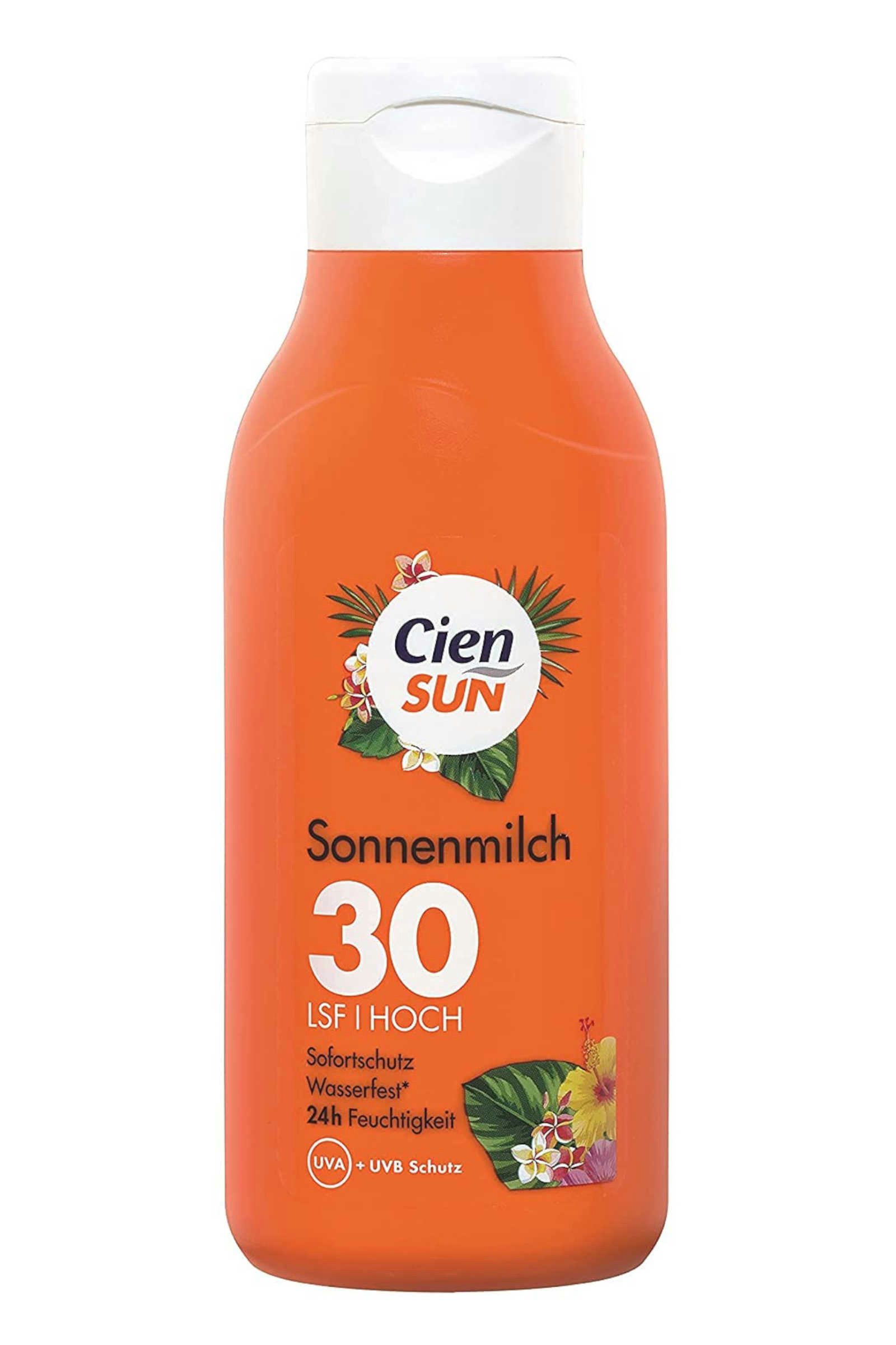Cien Sonnenschutzmilch Cien Sun Sonnenmilch LSF 30, UVA UVB Schutz 250ml x1, Spar- Mehrfachpackung, 1x 250ml Sonnenmilch LSF 30, Sofortschutz, Wasserfest, 24h Feuhtigkeit