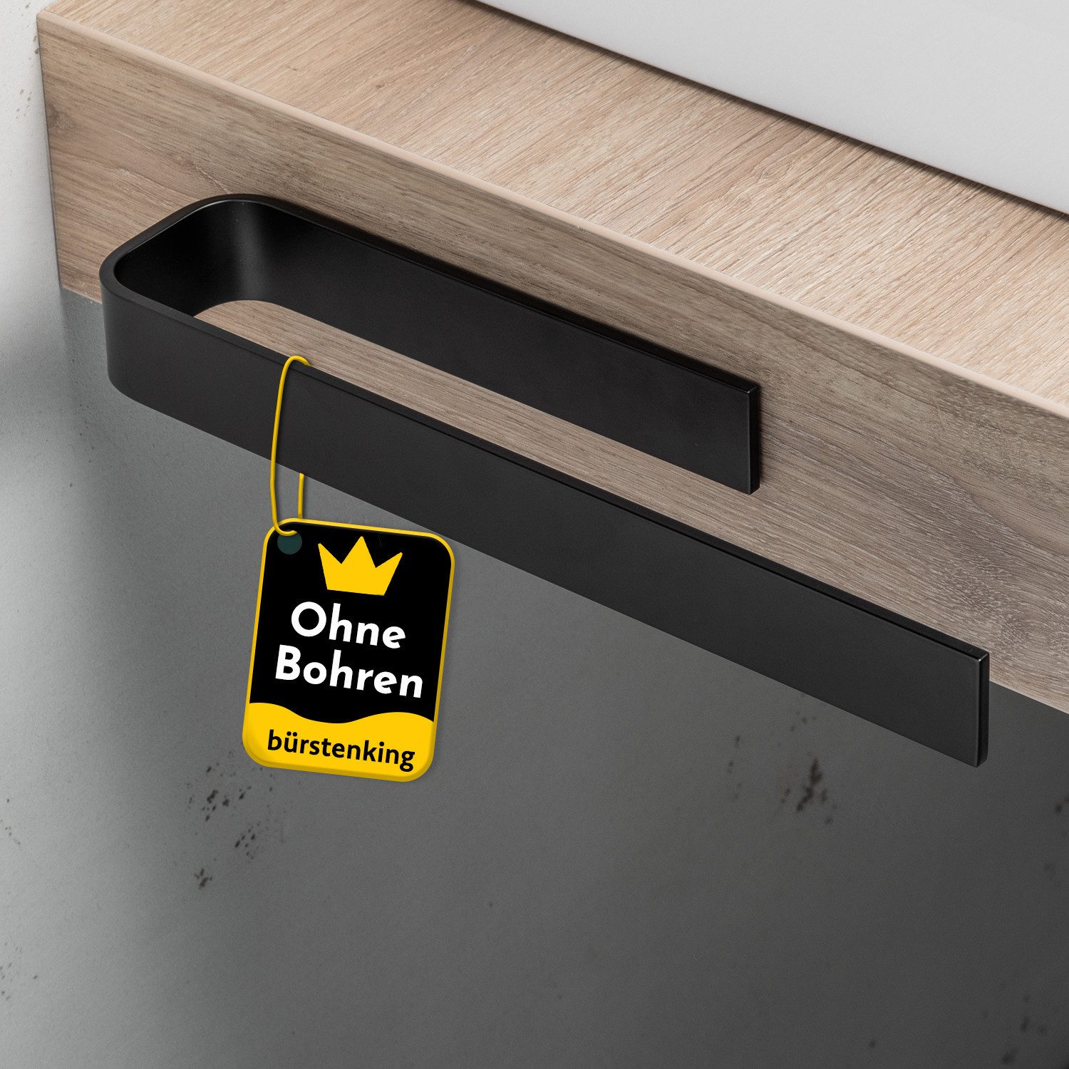 Bürstenking Handtuchhalter selbstklebend ohne Bohren 33/39 cm – Klebemontage, Aluminium, 3M-Kleber - Profikleber für starken Halt