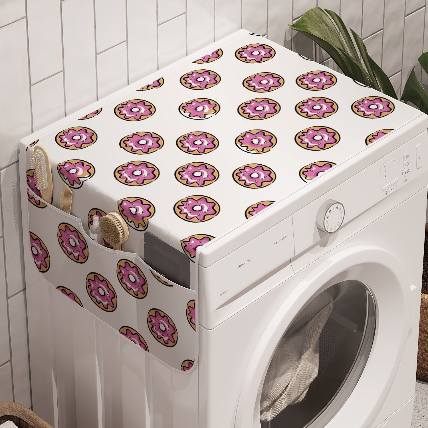 Abakuhaus Badorganizer Anti-Rutsch-Stoffabdeckung für Waschmaschine und Trockner, Gebäck Donuts Strawberry Verglaste