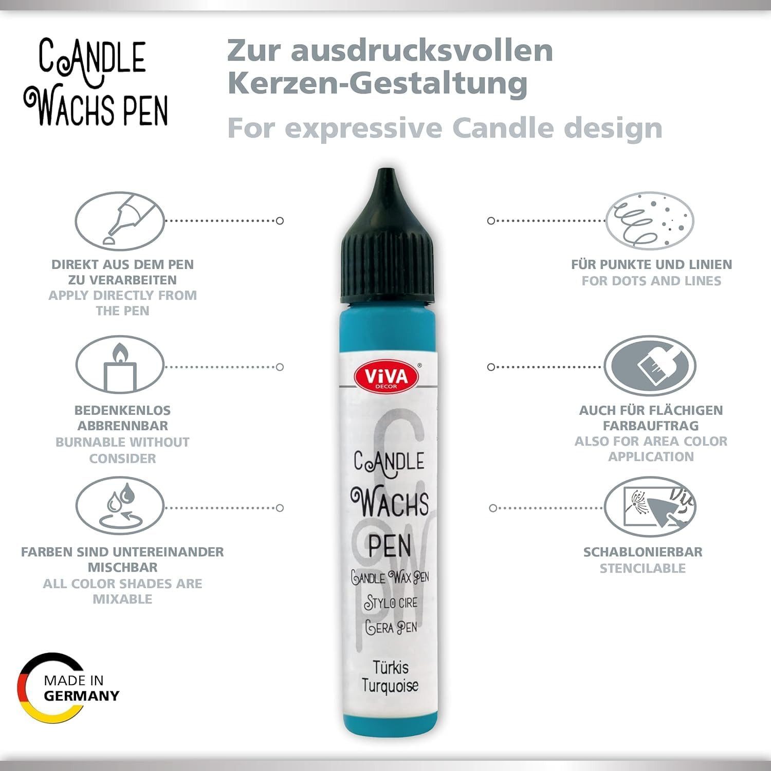 LM-Kreativ Kerzenmalfarbe Wachs Pen Set Fruit – 6 Farben je 28 ml, Kerzenstifte-Set, deckend, mischbar, feine Spitze