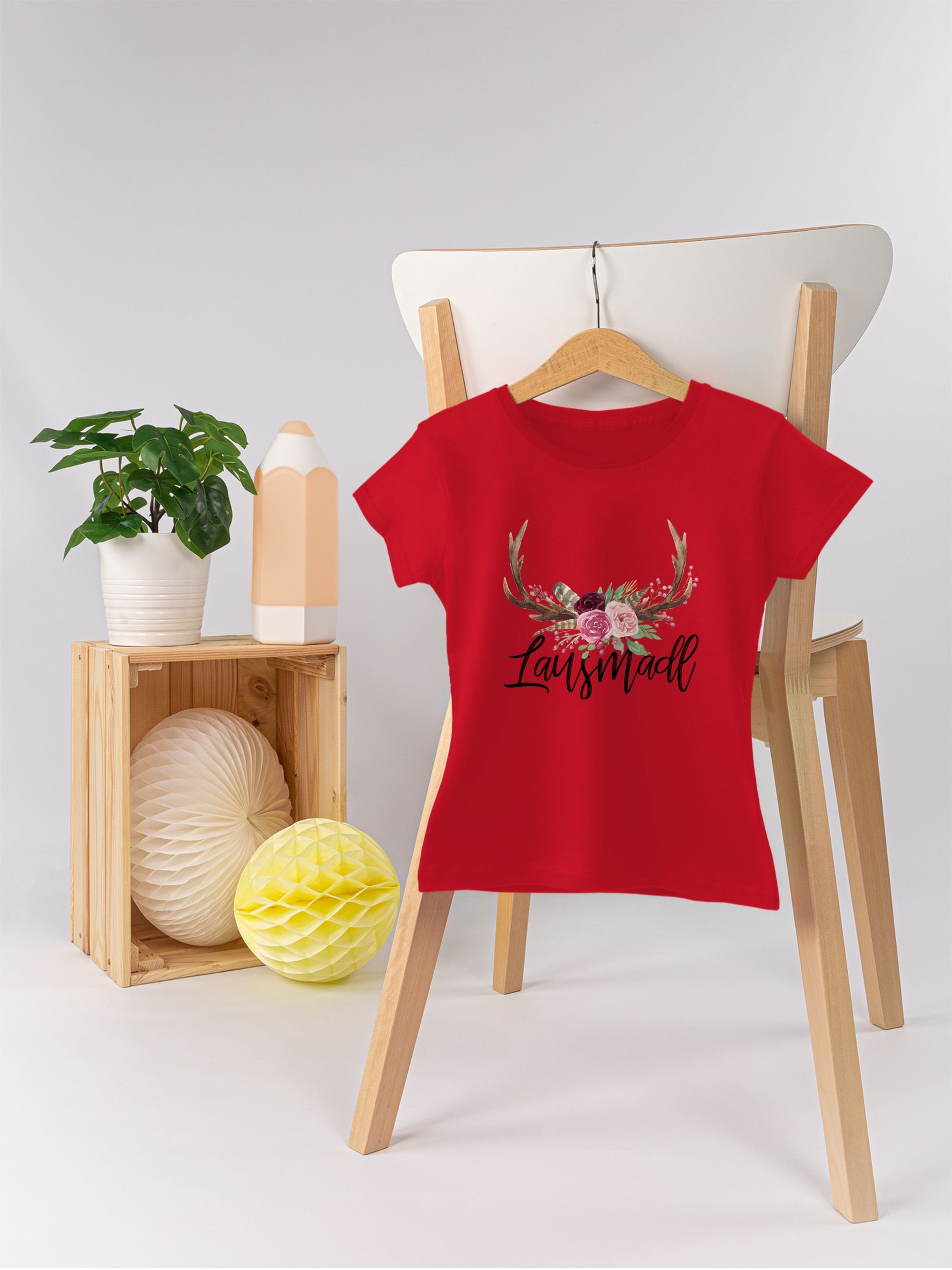Hirschgeweih T-Shirt Rot Mode Oktoberfest für Shirtracer Outfit 3 Kinder Lausmadl