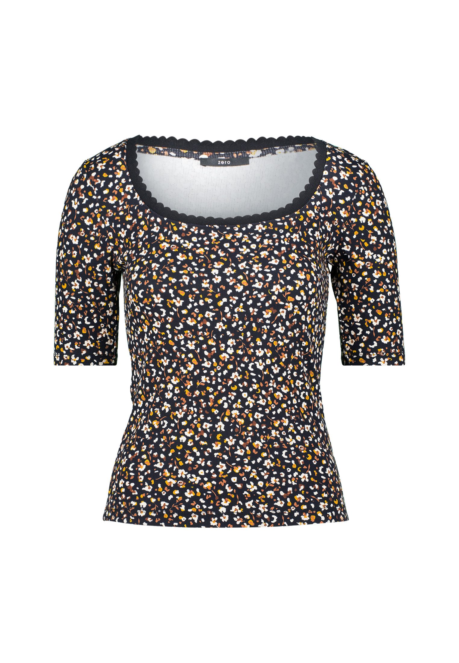 Zero Kurzarmshirt Damen Blumenshirt mit Wellensaum (1-tlg) weiteres Detail günstig online kaufen