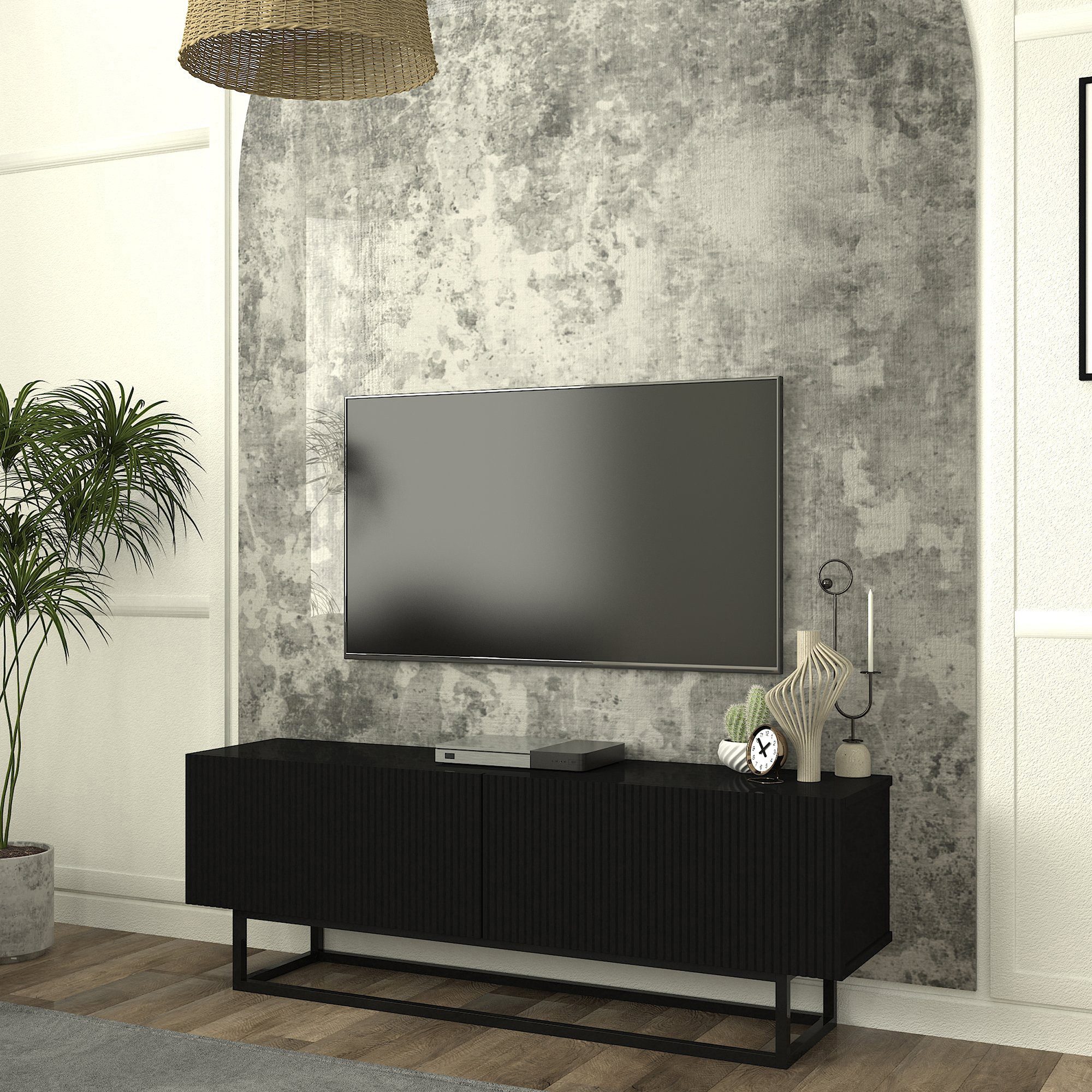 en.casa TV-Schrank »Verpsboga« kurzes Gestell 135 x 32 x 47 cm Schwarz