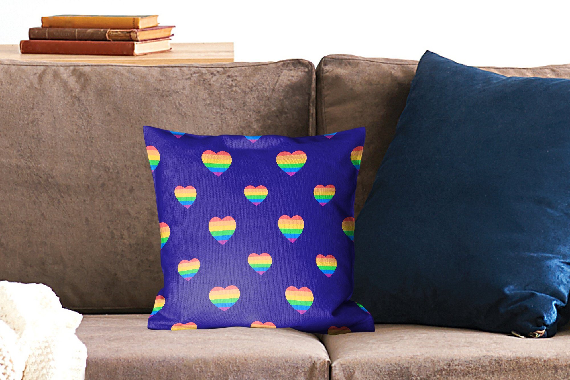 Schlafzimmer, Deko, für Herzen mit in von Zierkissen lila, einem Illustration Eine Sofakissen Füllung MuchoWow auf Regenbogenfarben Wohzimmer, Dekokissen