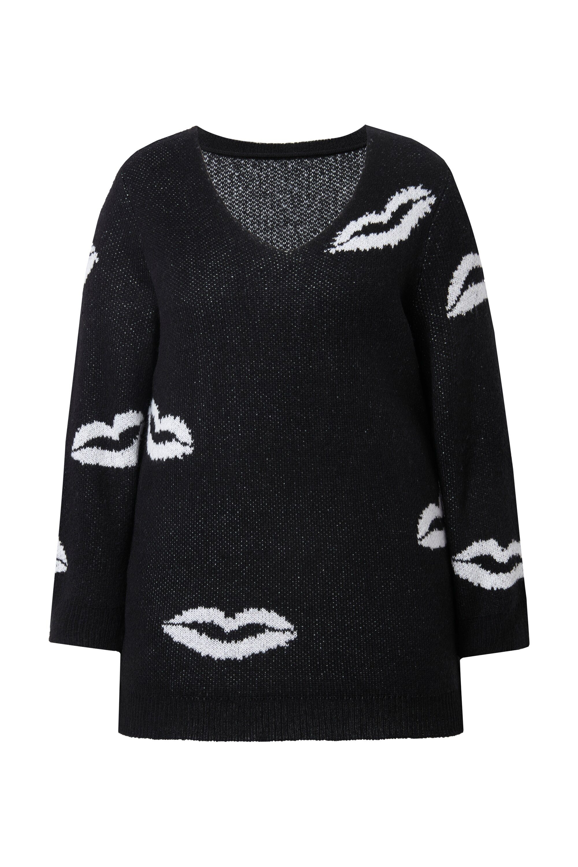 Strickpullover Pullover Straight Fit Kussmünder V-Ausschnitt