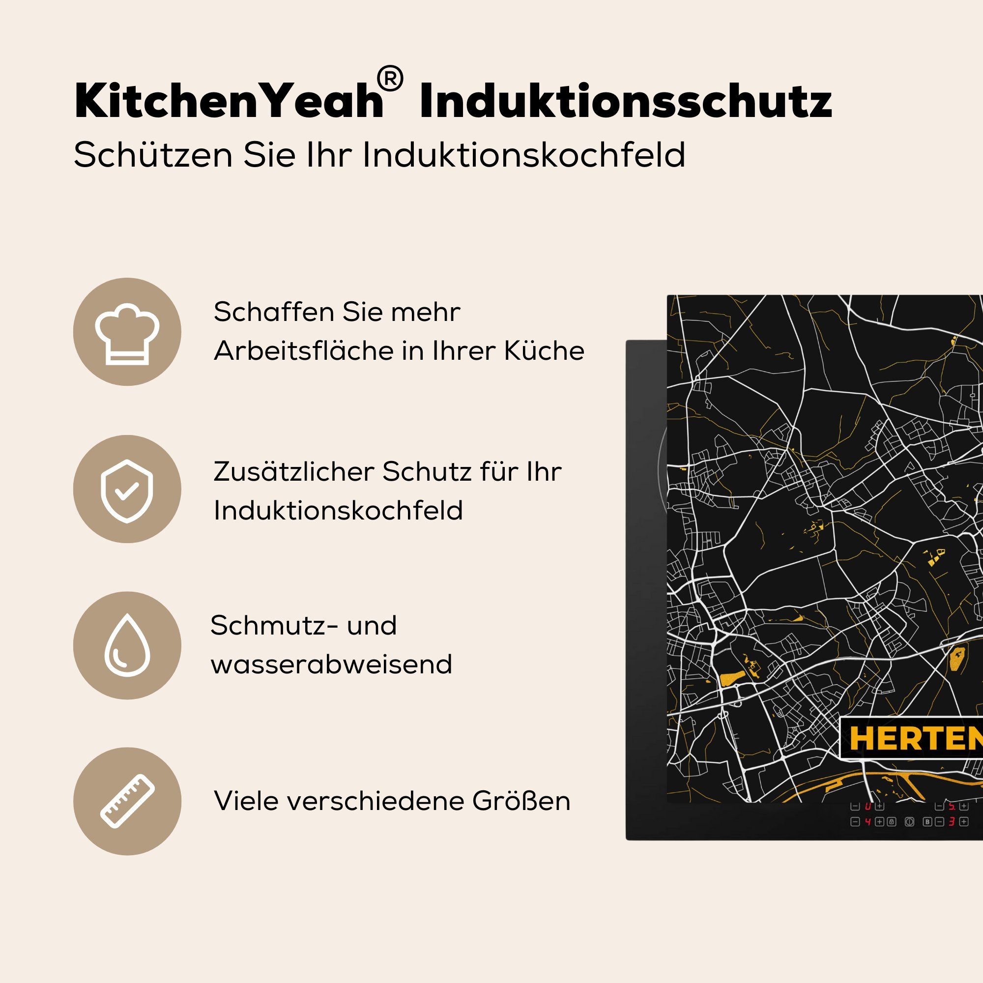 MuchoWow Herdblende-/Abdeckplatte Hirsche - küche Vinyl, 78x78 - (1 - tlg), Ceranfeldabdeckung, für - Gold, Arbeitsplatte Deutschland Stadtplan Karte cm