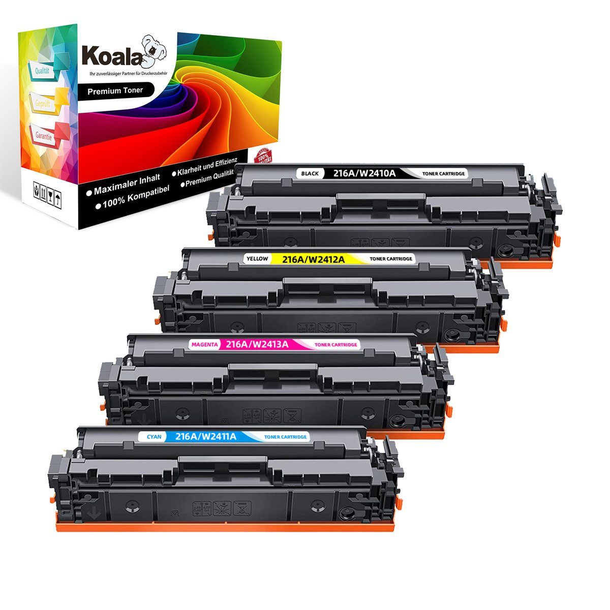 Koala Tonerpatrone HP 216A Toner Set für Color LaserJet Pro M183 M182, 4er Kein Chip, (Packung, Multipack), HP W2410A W2411A W2412A W2413A für M182n M183fw M155