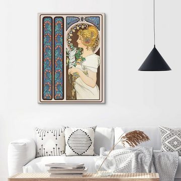 Posterlounge Leinwandbild Alfons Mucha, Die Feder, dekorativ, Wohnzimmer Vintage Malerei