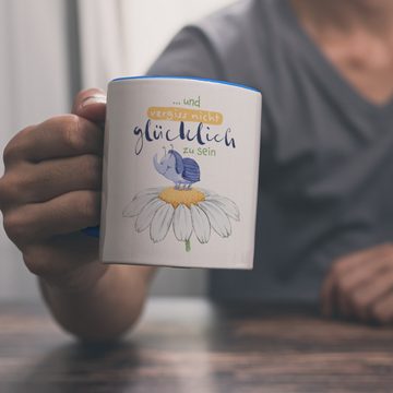 speecheese Tasse Käfer Kaffeebecher in hellblau mit Spruch und vergiss nicht glücklich