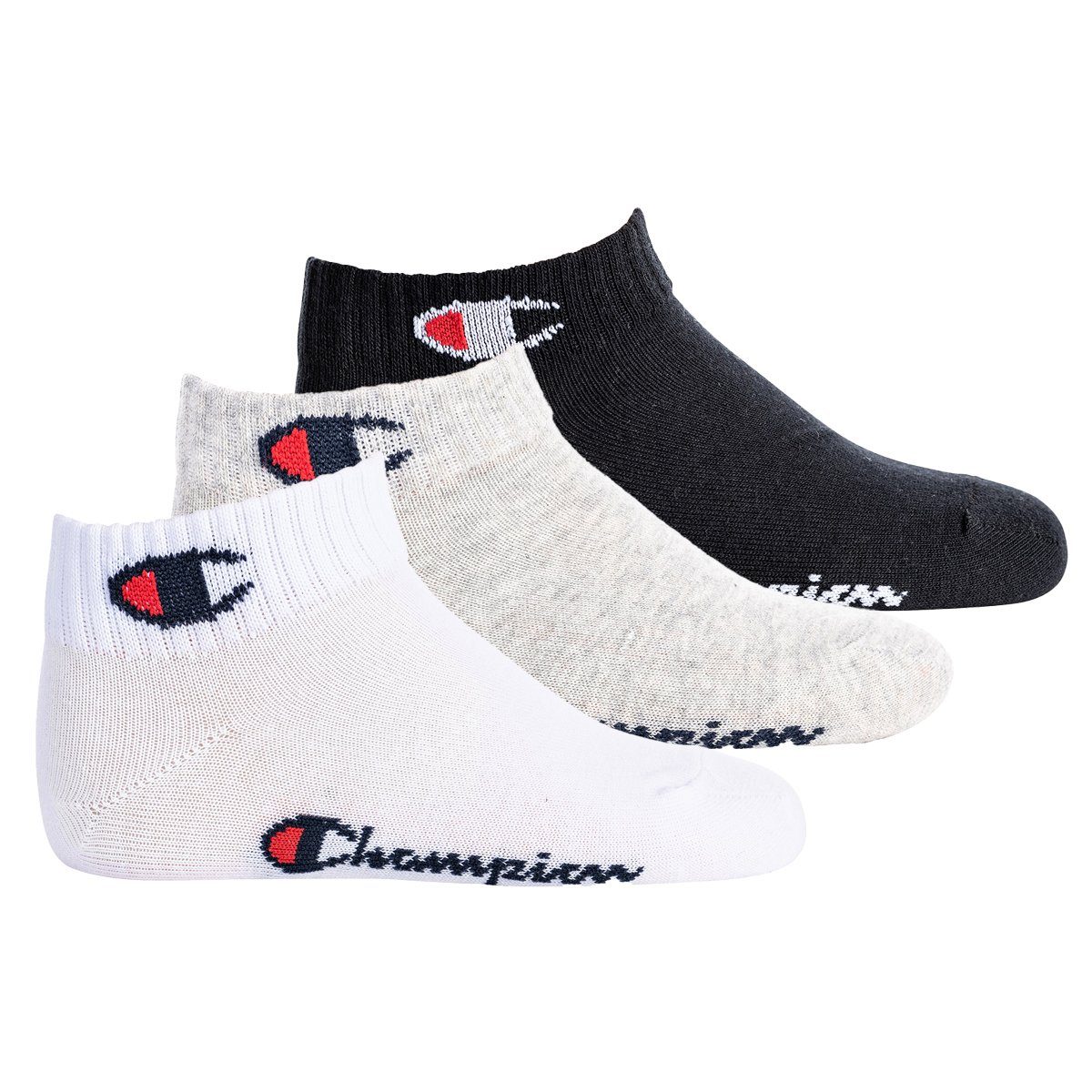 Champion Freizeitsocken Kinder Socken, 3er Pack- Quarter, einfarbig Schwarz/Grau/Weiß