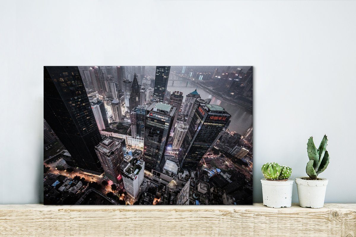 Abend Wandbild Leinwandbild Chongqing (1 cm St), Leinwandbilder, von China, am in Wanddeko, OneMillionCanvasses® Luftaufnahme 30x20 Aufhängefertig,