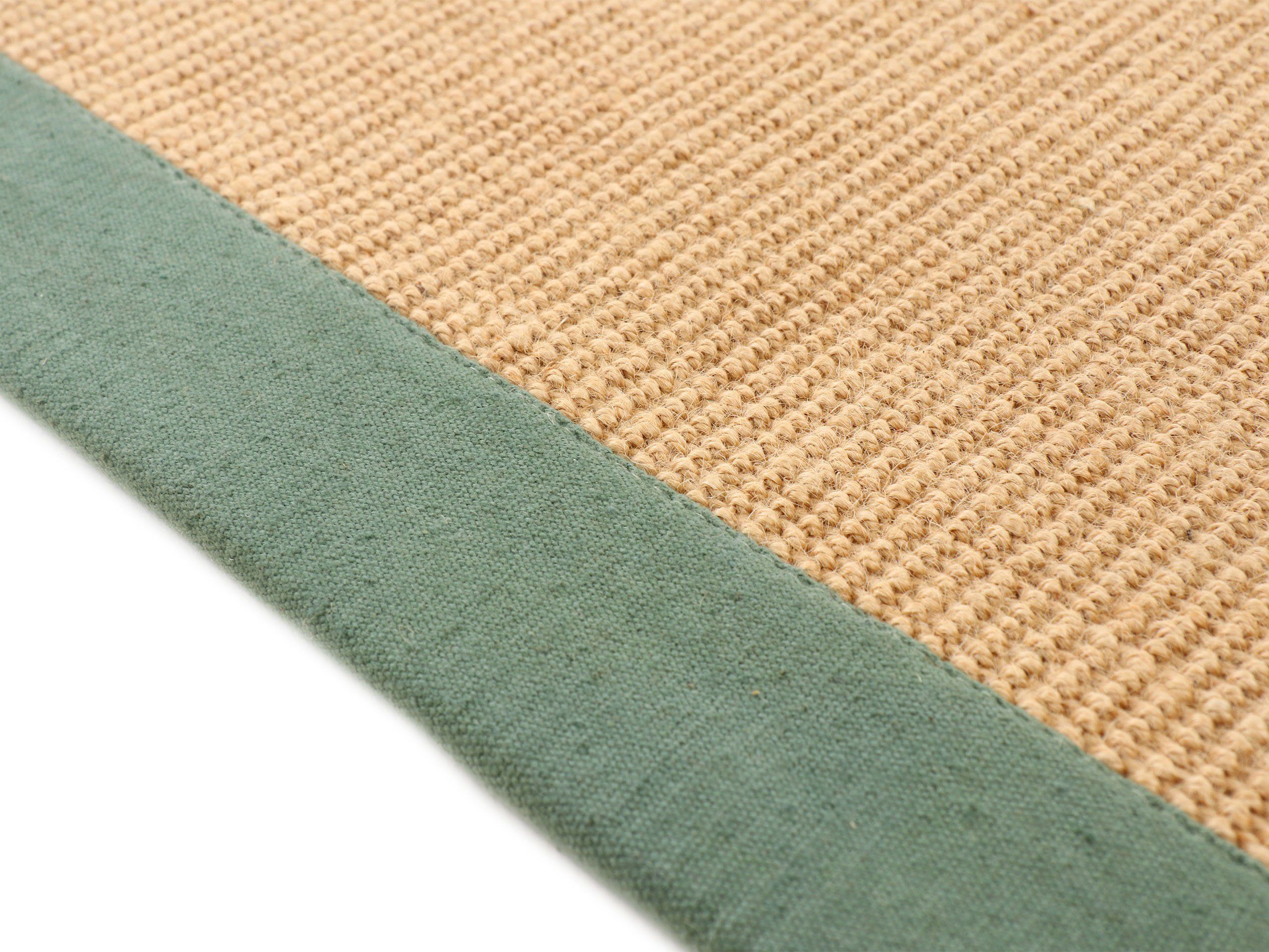 Läufer Sisal, farbiger carpetfine, Anti grün Bordüre, 5 Rutsch mm, rechteckig, Höhe: Rückseite mit
