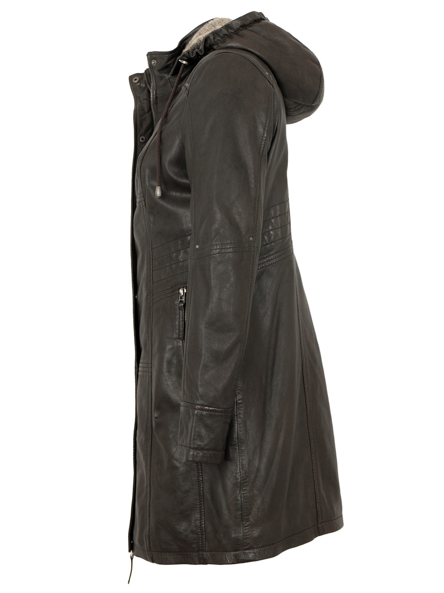 Jilani Lederjacke Unal Jilani - Damen Ledermantel Kapuze Lammnappa dunkelbr günstig online kaufen