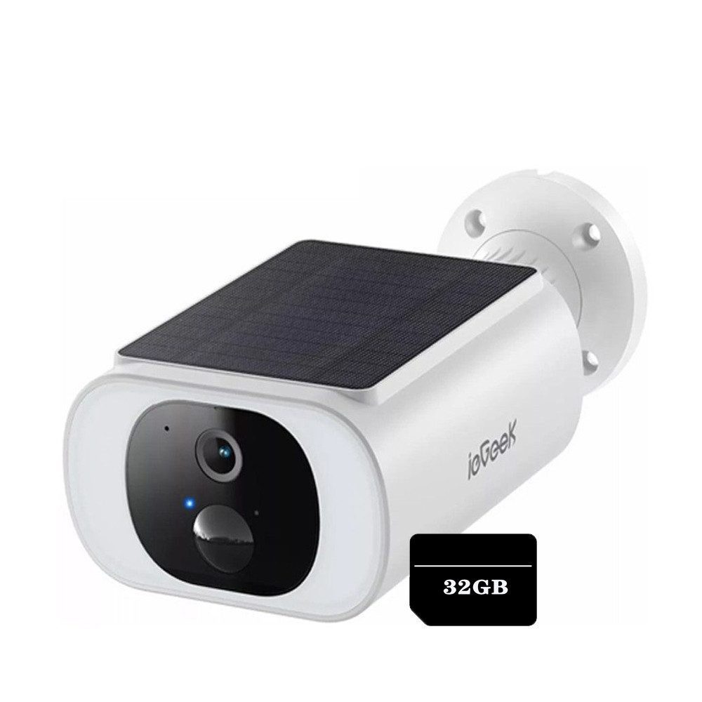 ieGeek Überwachungskamera Überwachungskamera aussen akku 2K Kamera WiFi 6 Solarstromversorgung (Aussen Außenbereich, Integriertes Mikrofon, Eingebaute Lautsprecher, H.265 Kompression, 200 Lumen -Ringlicht, 1-tlg., Hohe Erfolgsrate -Paarung, 5000mah Lithiumbatterie, IP65 Schutz, 10 Meter Nachtsicht, 6W Sonnenkollektoren, 2k HD, 32GB TF Karte)