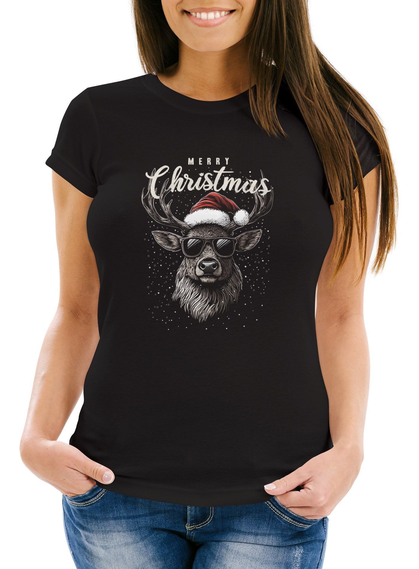 MoonWorks Print-Shirt Weihnachtsshirt Damen Merry Christmas günstig online kaufen
