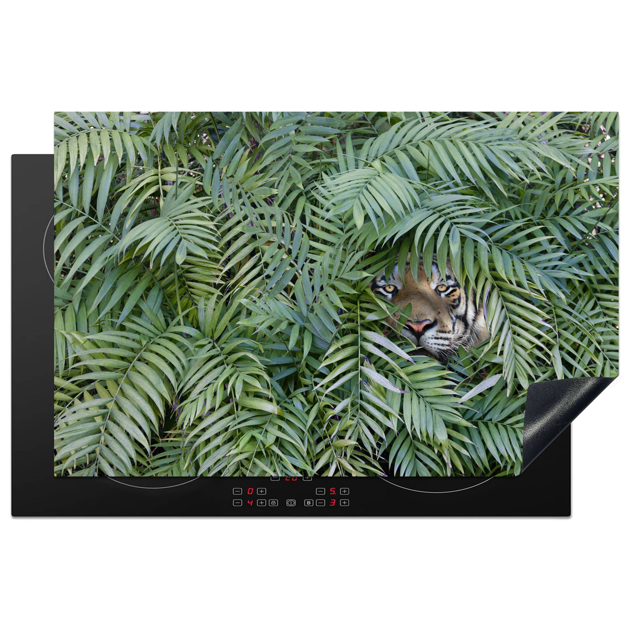 MuchoWow Herdblende-/Abdeckplatte Versteckter Tiger zwischen 81x52 cm, Pflanzen, für Ceranfeldabdeckung Induktionskochfeld küche, die Vinyl, Schutz den tlg), (1