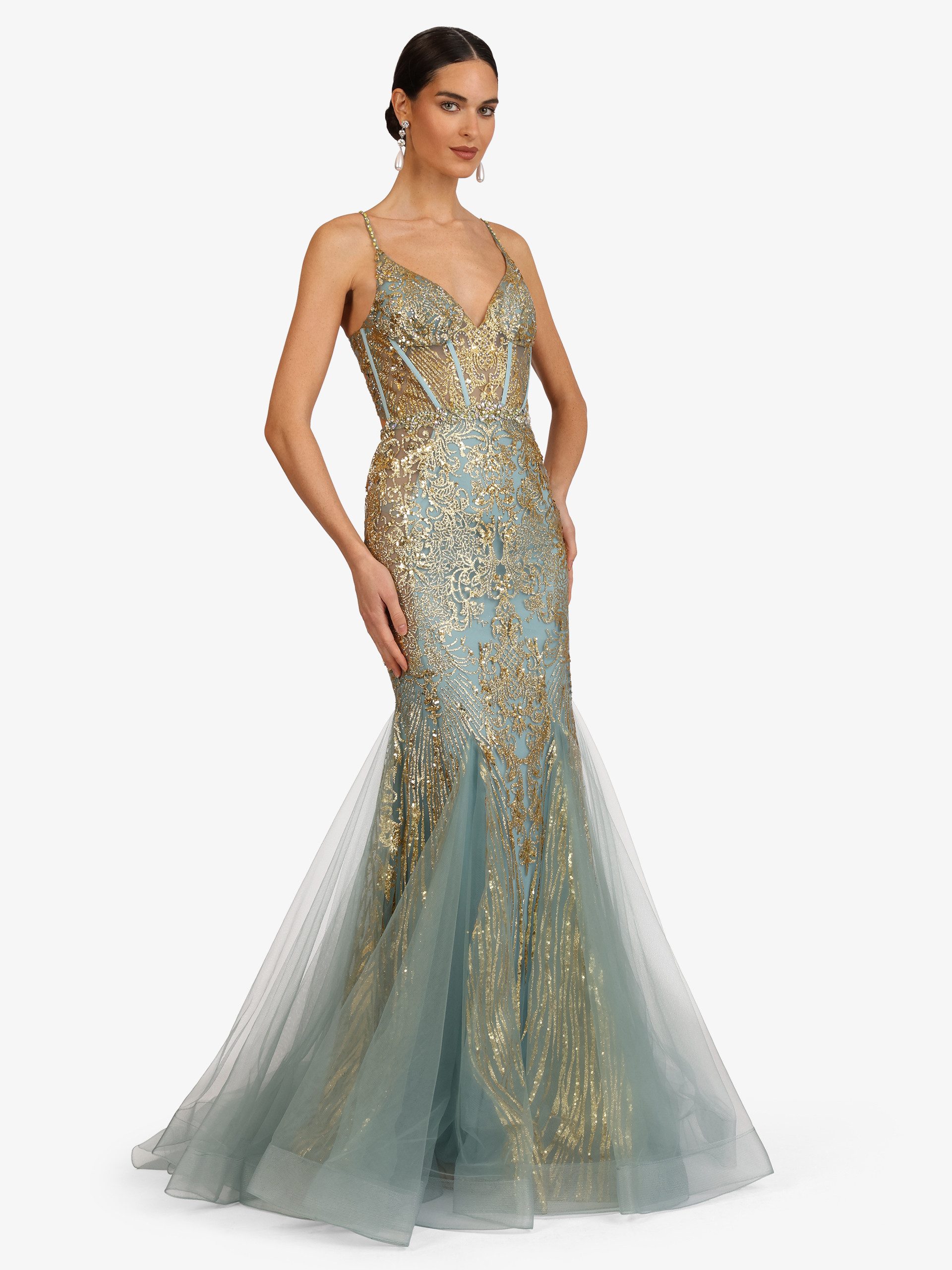 Kraimod Abendkleid mit V-Ausschnitt und Tüllsaum