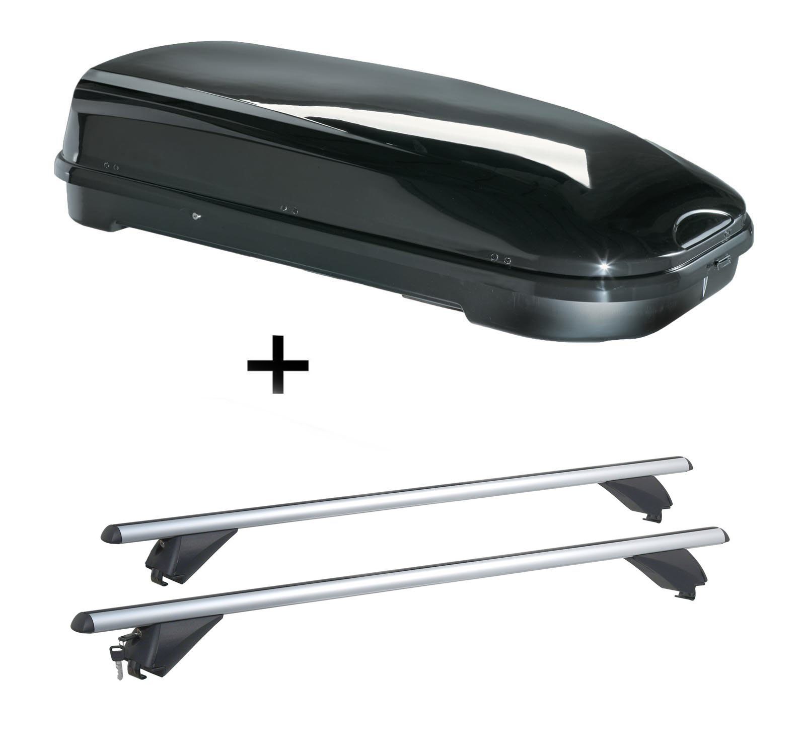 VDP Dachbox Dachbox FL580L+Alu Dachträger RB003, (Für Ihren Volkswagen Sharan II (5Türer) ab 2010 mit offener Reling), für Volkswagen Sharan II 5Türer ab 10