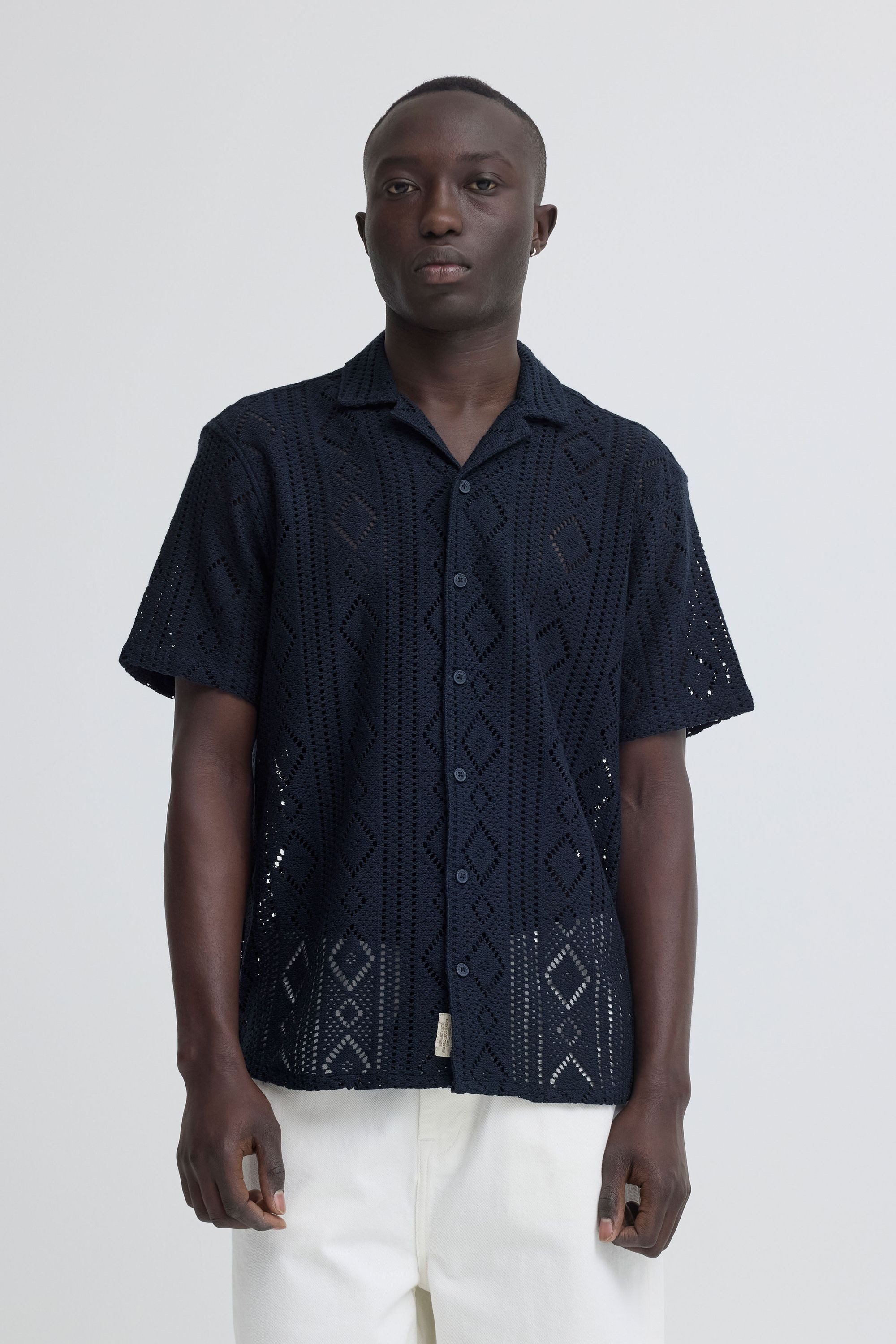 Blend Kurzarmhemd BHAkon Sommerliches Kurzarmhemd mit Lochstrickmuster