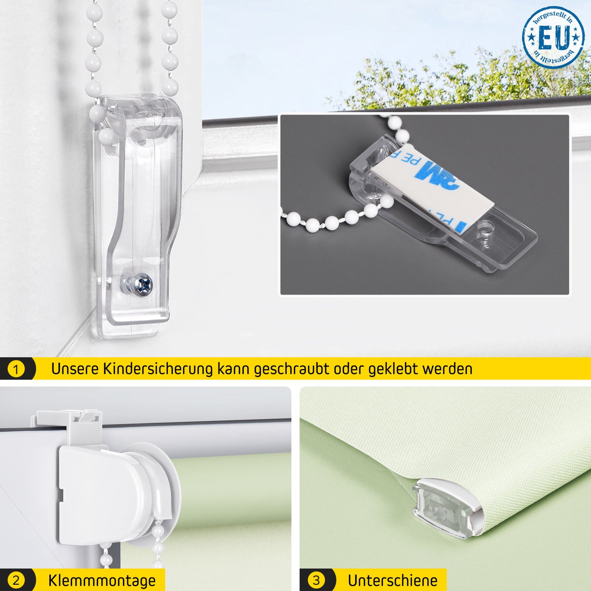Verdunklungsrollo Vollverdunkelnd, 32,5 x 110 cm, creme [Stoffbreite 29,1 cm], jalousiescout, verdunkelnd, ohne Bohren, freihängend, Klemmfix, mit Kindersicherung, für Fenster und Türen, Sonnenschutz Sichtschutz