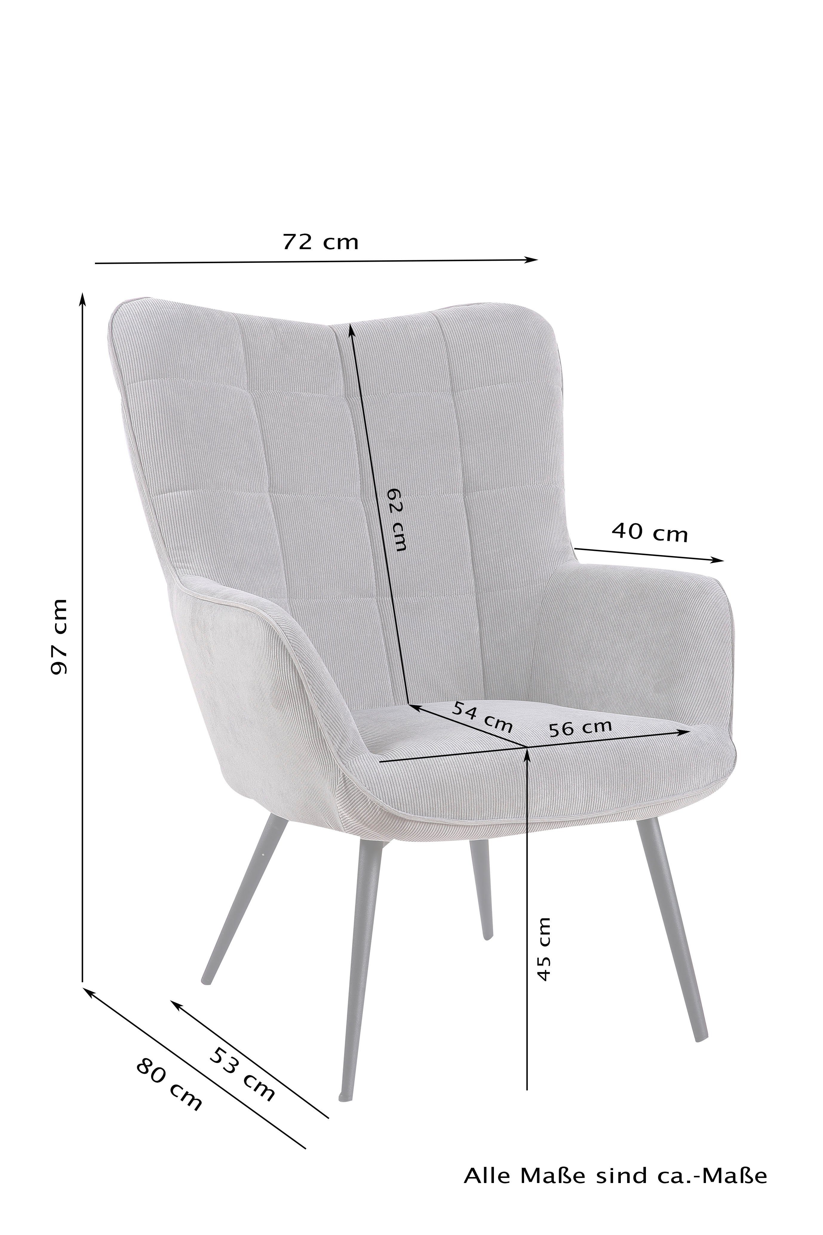 byLIVING Sessel Uta in (1-St), oder Samt dunkelgrau | Hocker, Cord, oder ohne mit dunkelgrau Webstoff wahlweise