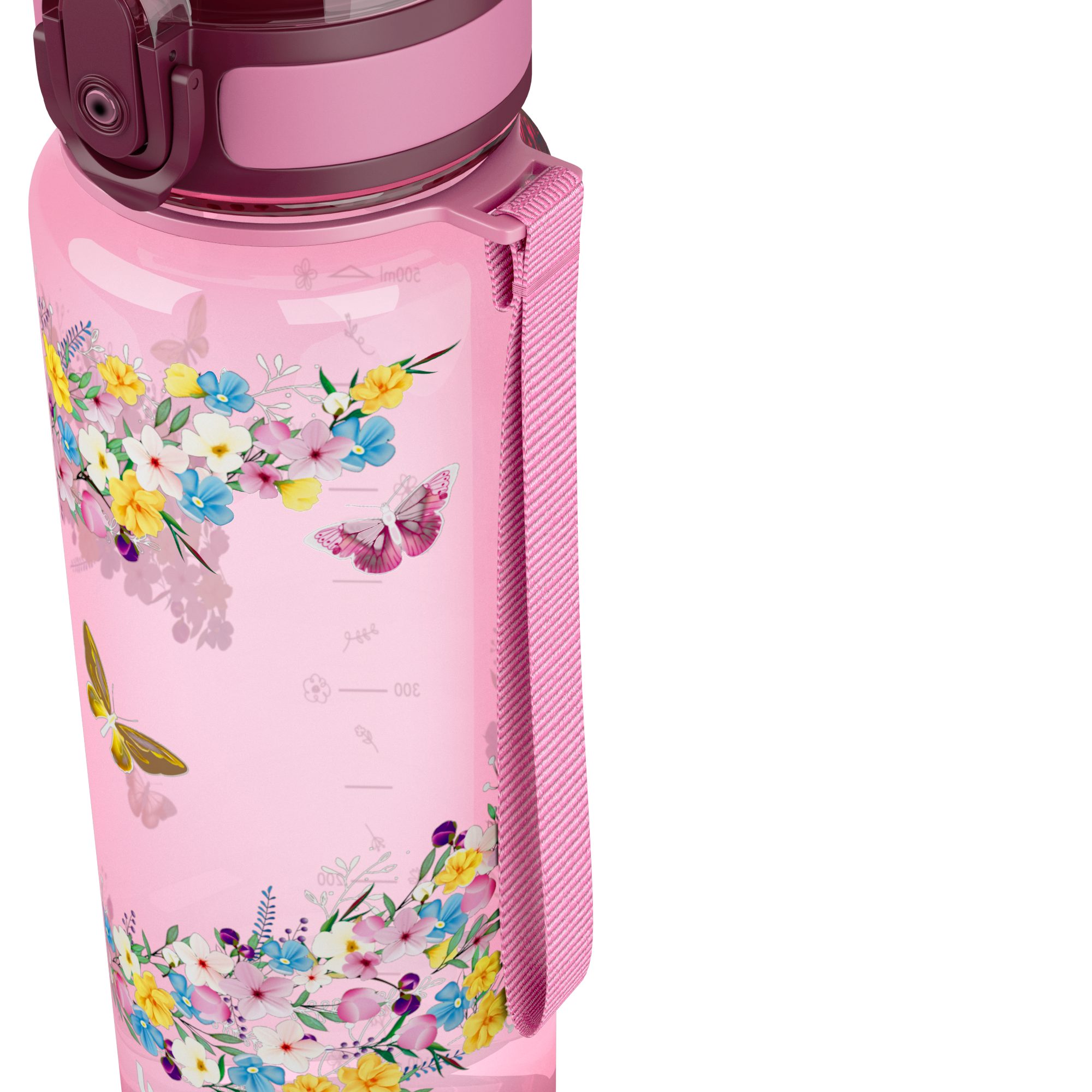 bumpli® Trinkflasche Kinder 500ml, Fruchtsieb Rosa spülmaschinenfest, Wasserflasche, auslaufsicher, Trageschlaufe, Sportflasche, BPA-frei, Trinkflasche