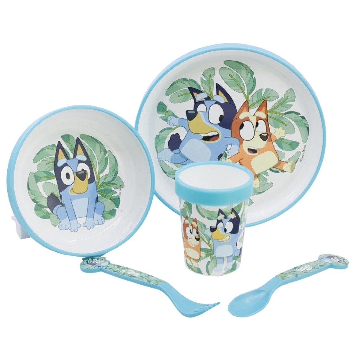 Bluey Frühstücks-Set Mikrowellengeeignet 5-teiliges Kindergeschirr mit rutschfestem Boden