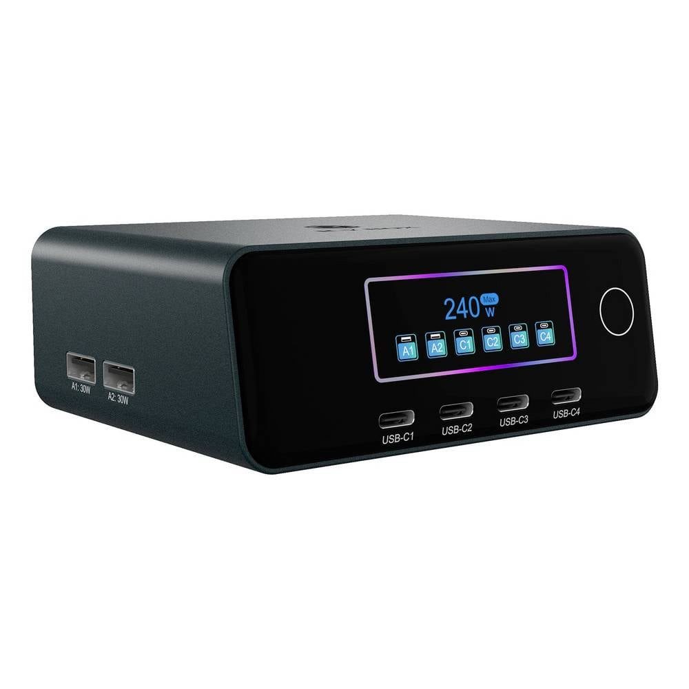 ICY BOX IB-PS2401 USB Ladestation 240 W 4x USB-C®, 2x USB-A Schwarz USB-Ladegerät (GaN)