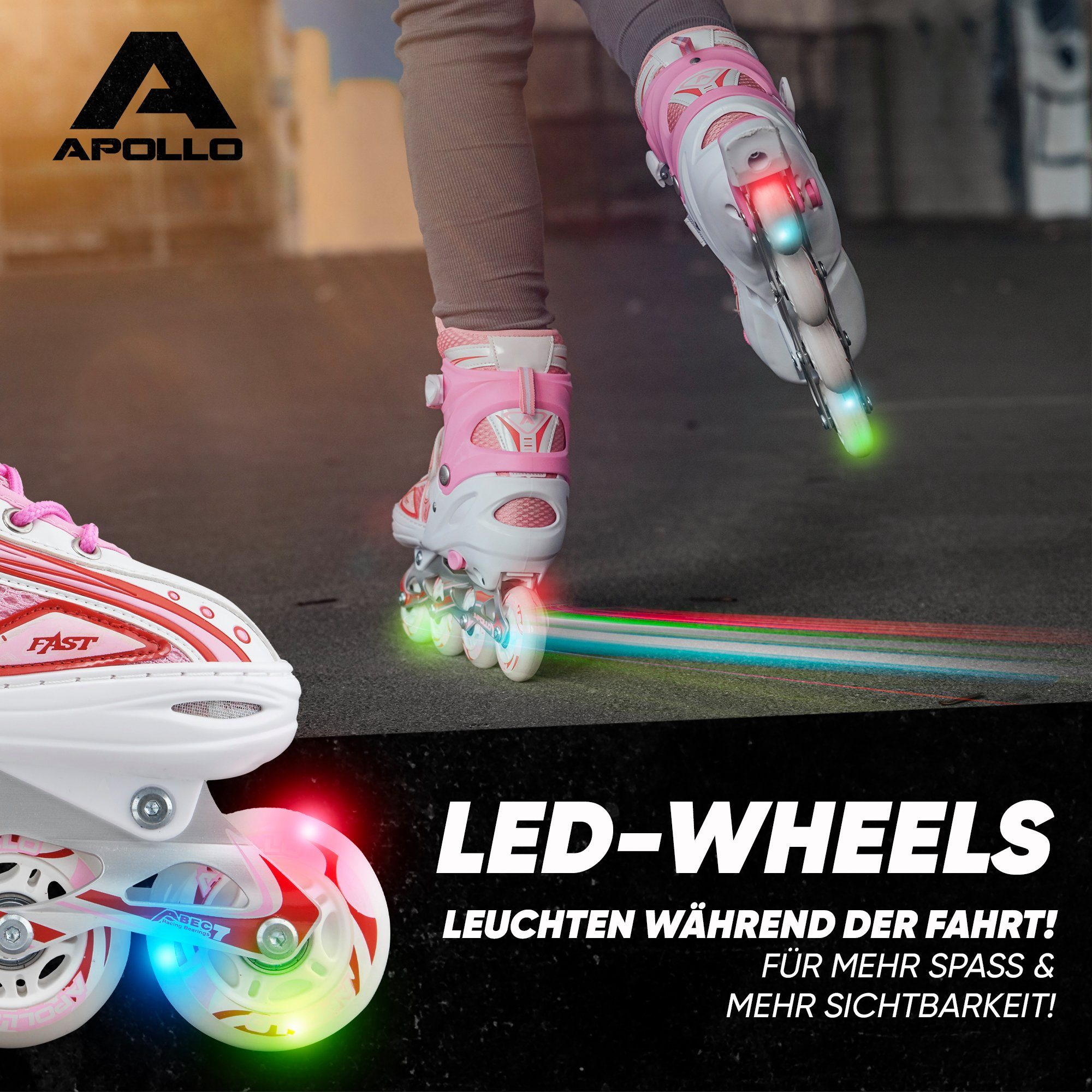 Apollo Inlineskates Größenverstellbare Inliner für Kinder Super Blades LED, Inliner verstellbare Größe, mit leuchtenden LED Wheels