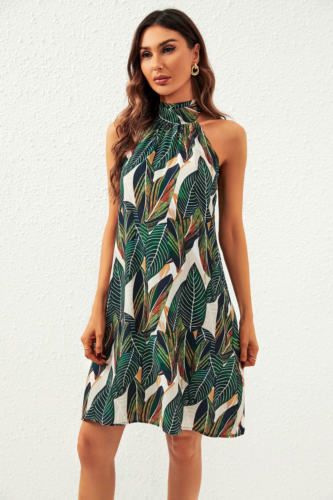 Minikleid Damen Minikleid Neckholder Sommerkleid mit Bindeband