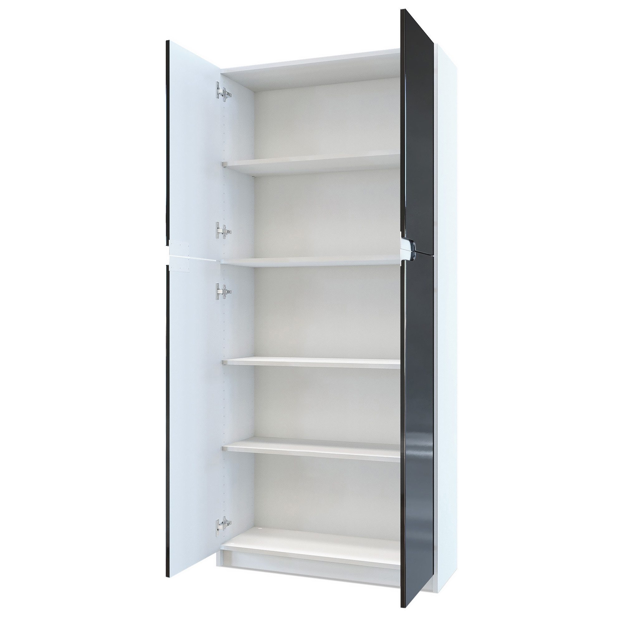 Vladon Aktenschrank Logan (Aktenschrank, mit 5 Fächern und 4 Türen) Weiß matt/Weiß Hochglanz (82 x 184 x 37 cm)