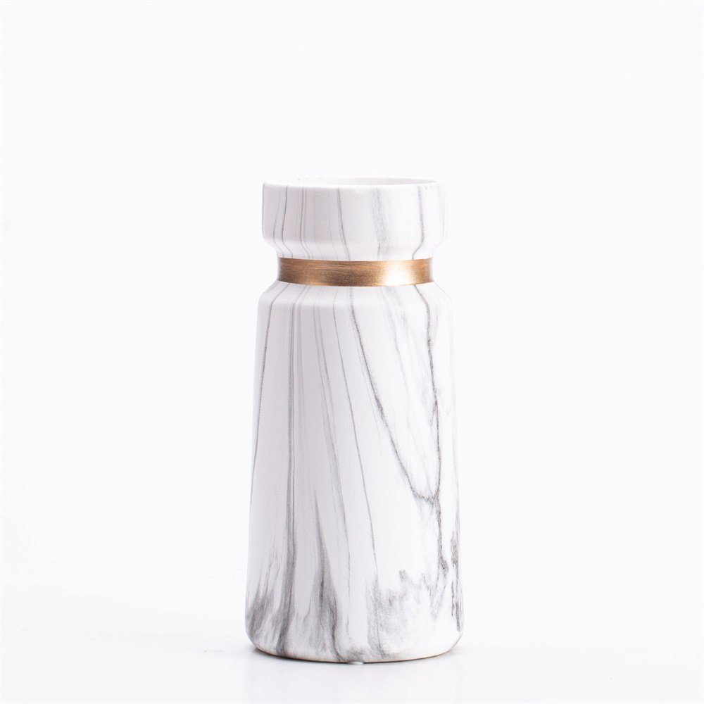 Deko 21cm Keramik (1 Vase Dekovase HAMÖWO Vasen Blumenvase St) Marmor Weiß Dekoration
