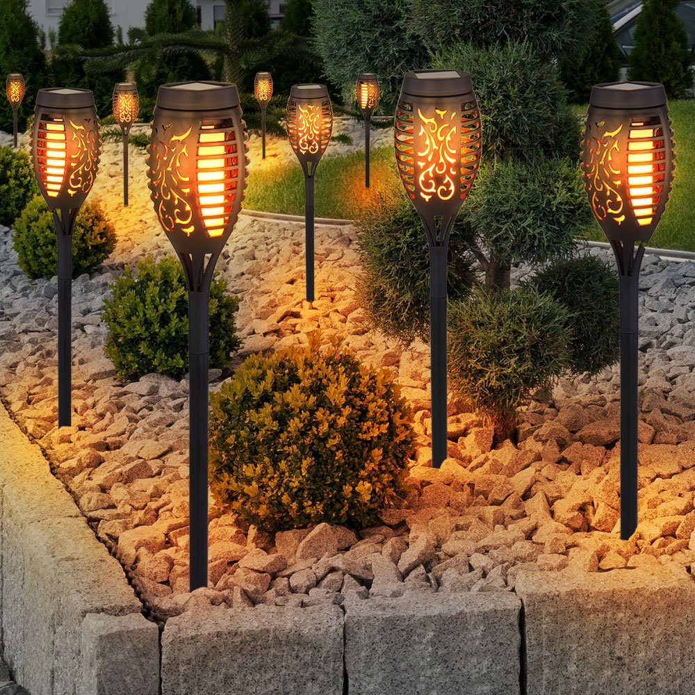 3er Set LED Solar Erdspieß Fackeln Feuer Effekt Garten Deko Außen Lampe 97,5 cm 