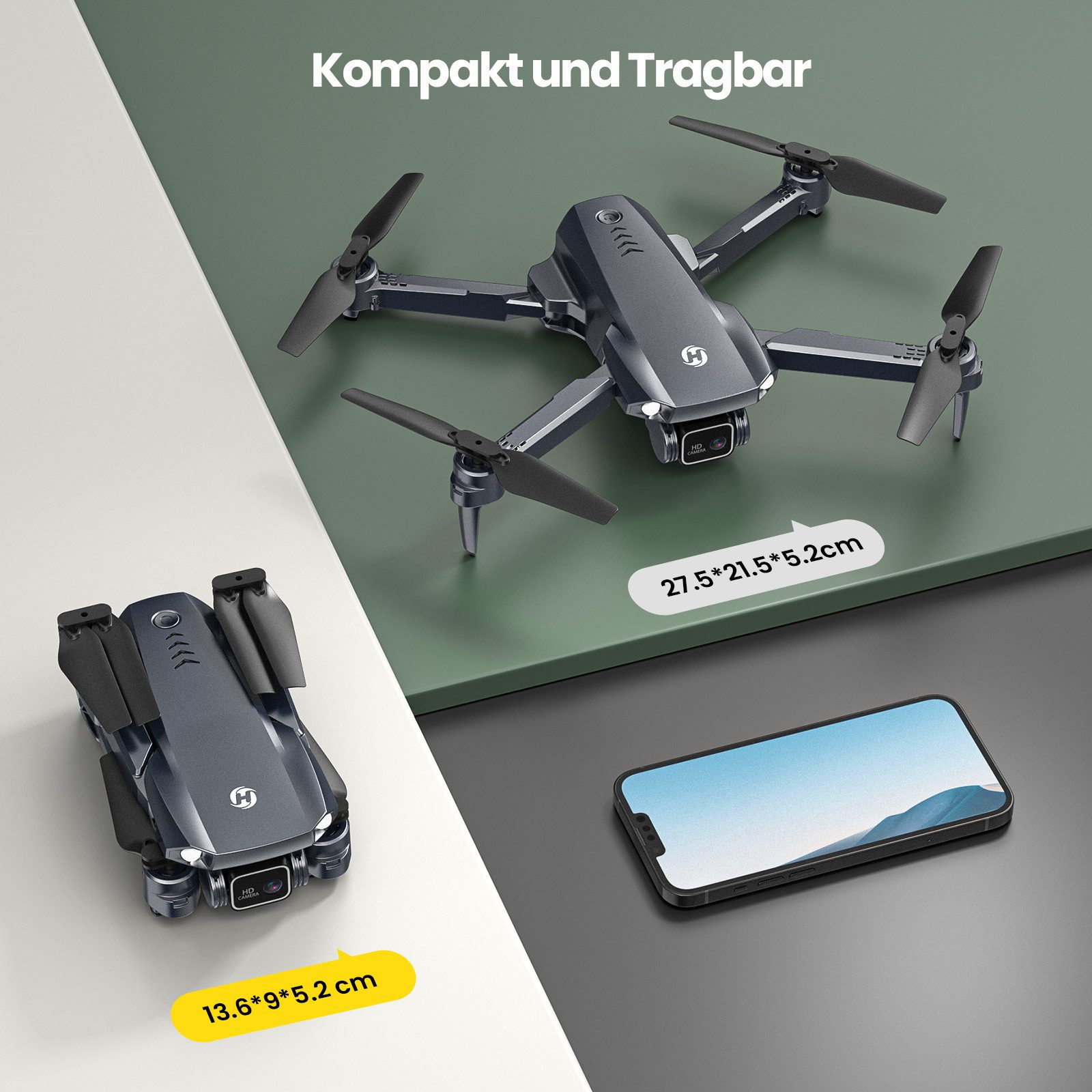HOLY STONE faltbar, mit 1080P Kamera für Anfänger, optischem Fluss & 2 Akkus Drohne