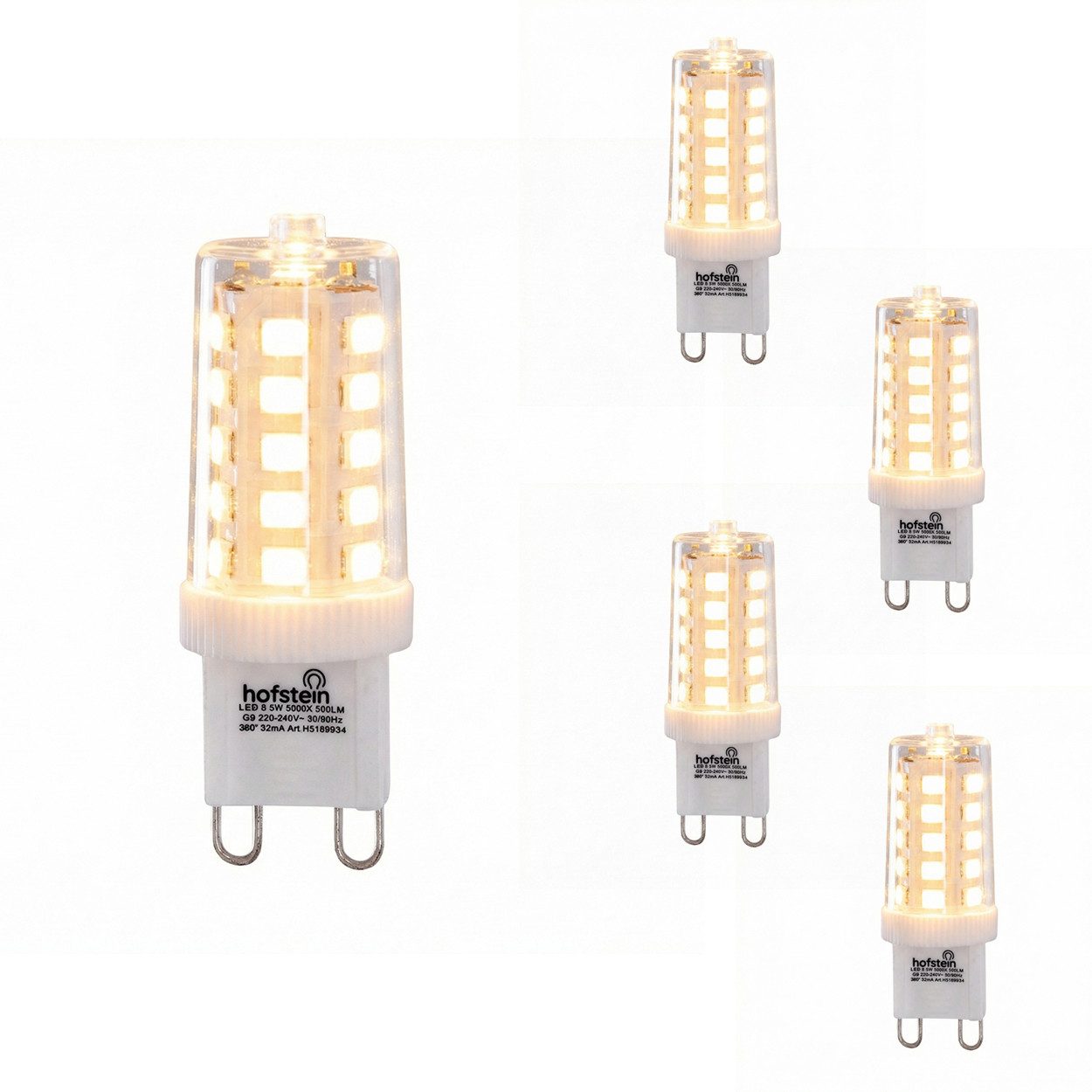 hofstein LED-Leuchtmittel LED G9 5er Set 3,5 Watt 3000 Kelvin 350 Lumen, G9
