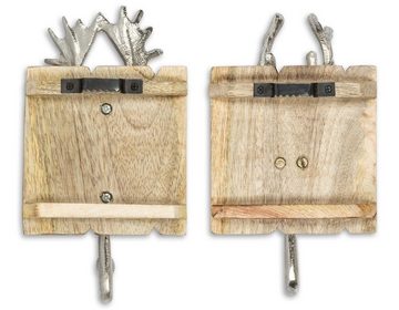 Levandeo® Garderobenhaken, 2er Set Wandhaken Hirsch 23x12 Edel-Holz Metall Garderobe Deko