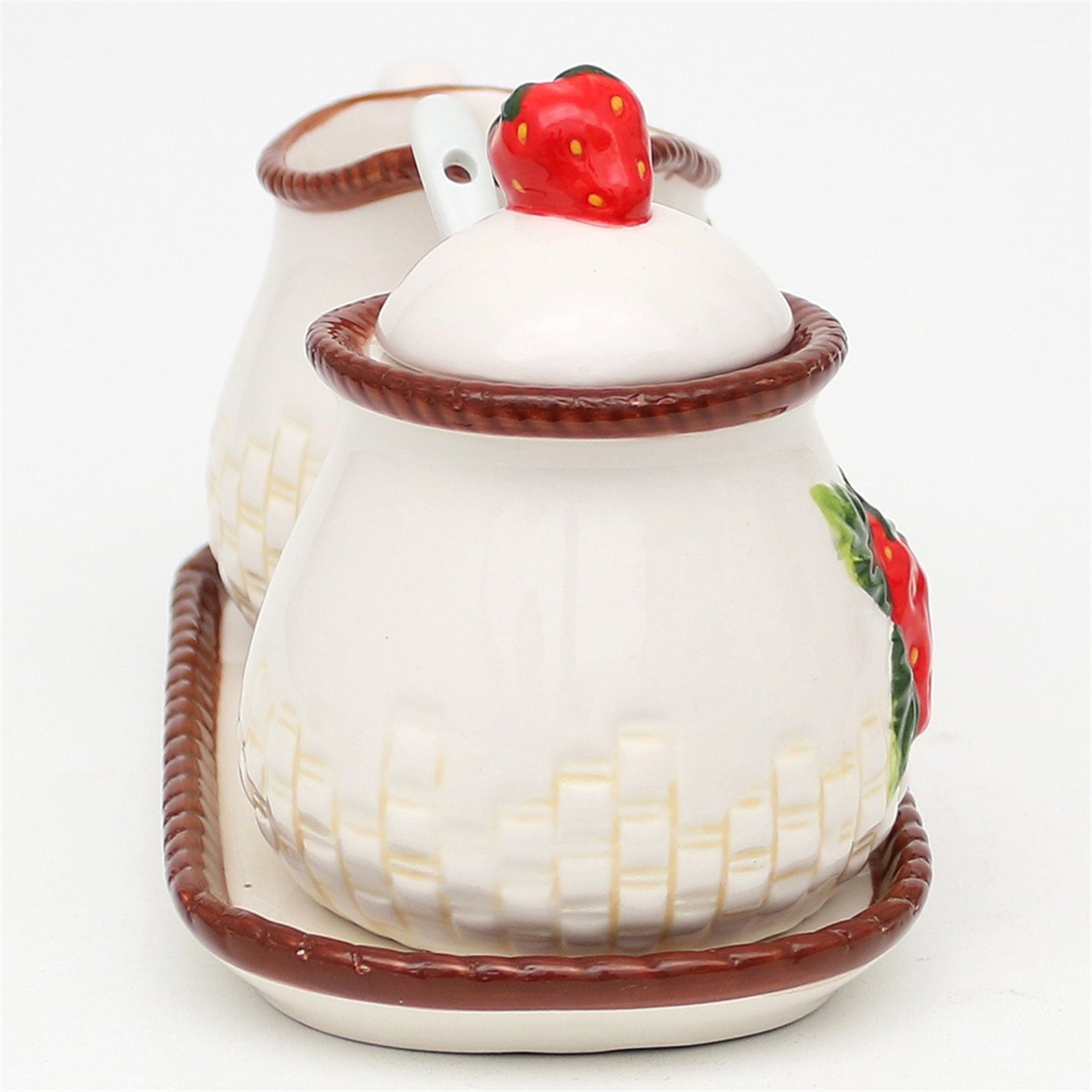 3-tlg. Dolomite, Keramik, (3-tlg) auf Zucker-Sahne-Set Platte, Bunt Neuetischkultur Zuckerdose