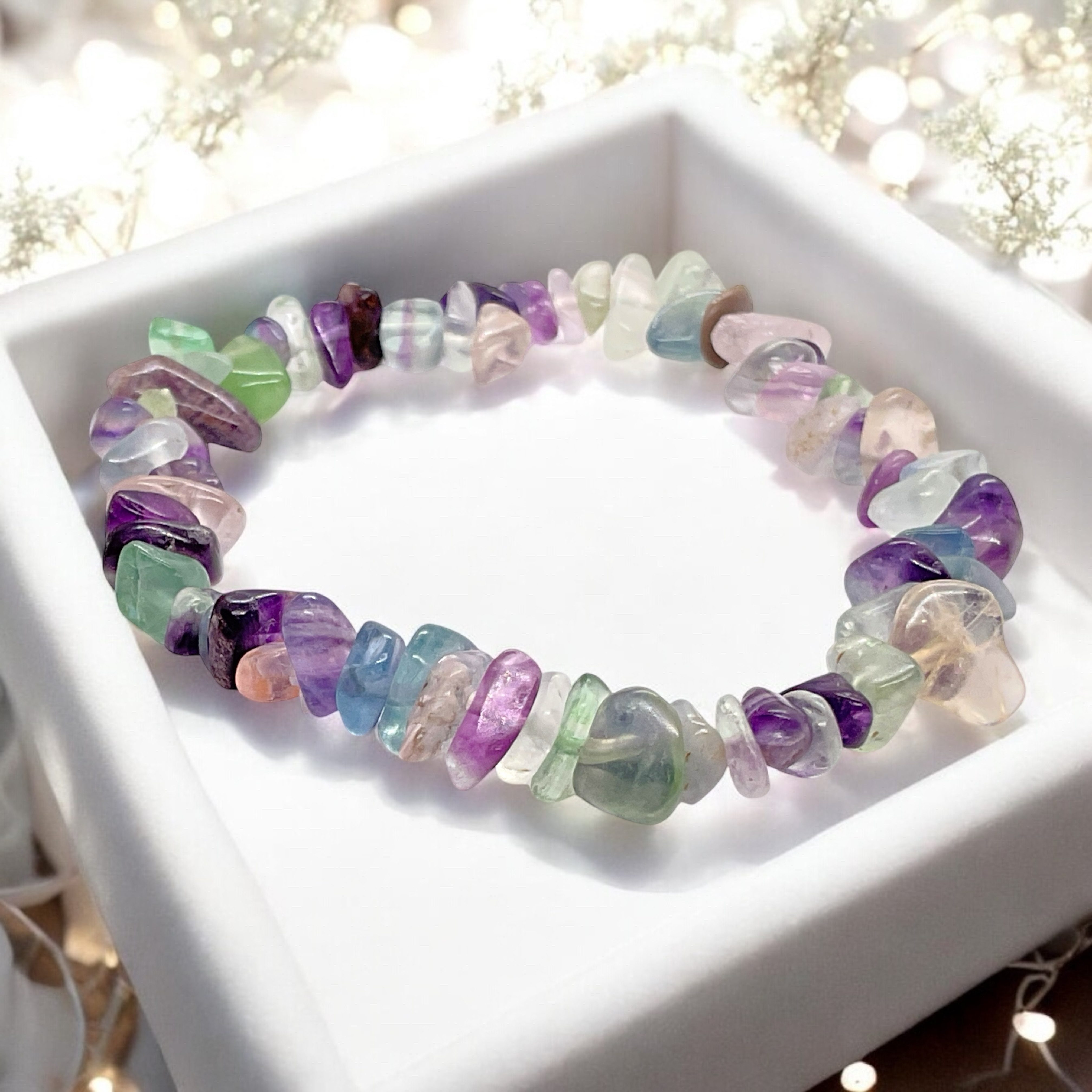 Steinfixx® Armband Regenbogenfluorit Splitterarmband - Mexiko - AAA-Qualität (1-tlg., 18 cm Umfang), 100 % echt, Handarbeit – Bild 4 von 5