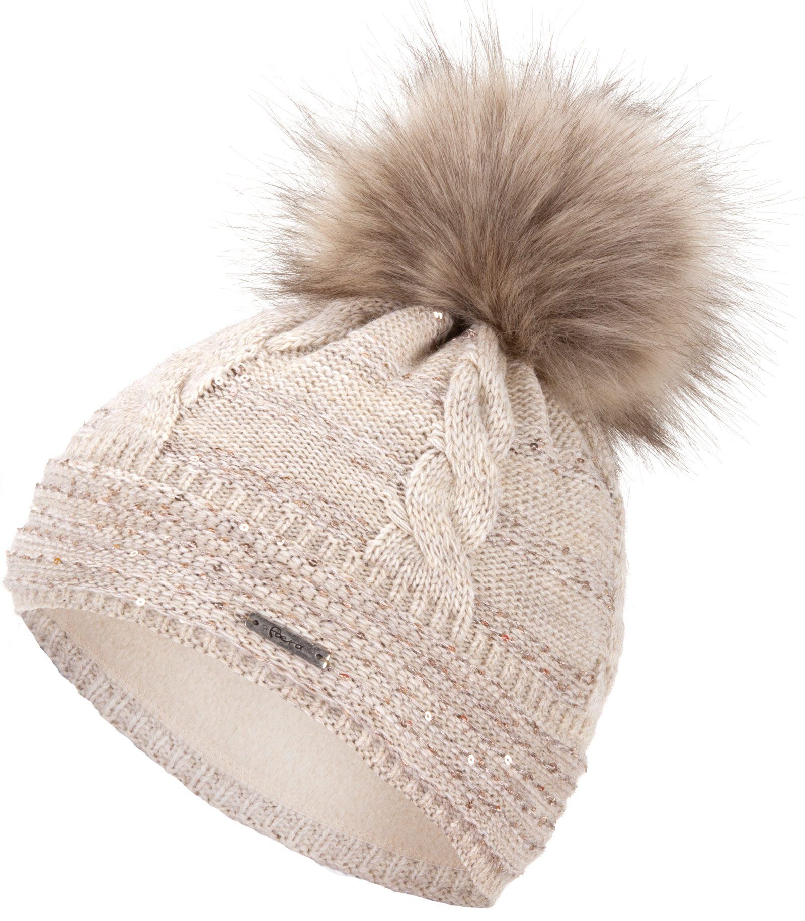 Faera Bommelmütze Wintermütze Damen Pailletten Mütze Beanie Haube gefüttert Strickmütze