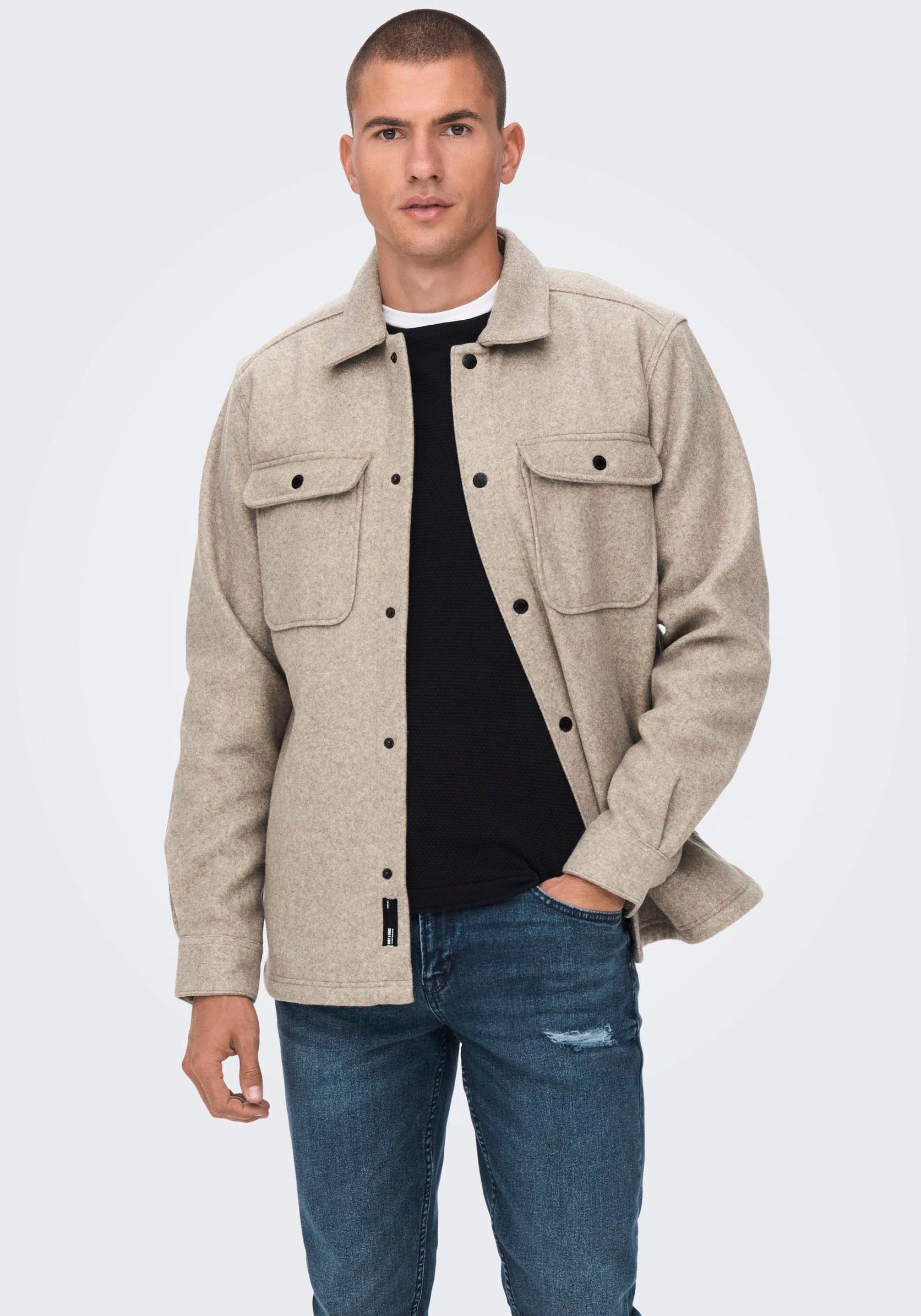 ONLY & SONS Langarmhemd ONSASH OVR WOOLEN LOOK PKT LS SHIRT NOOS günstig online kaufen