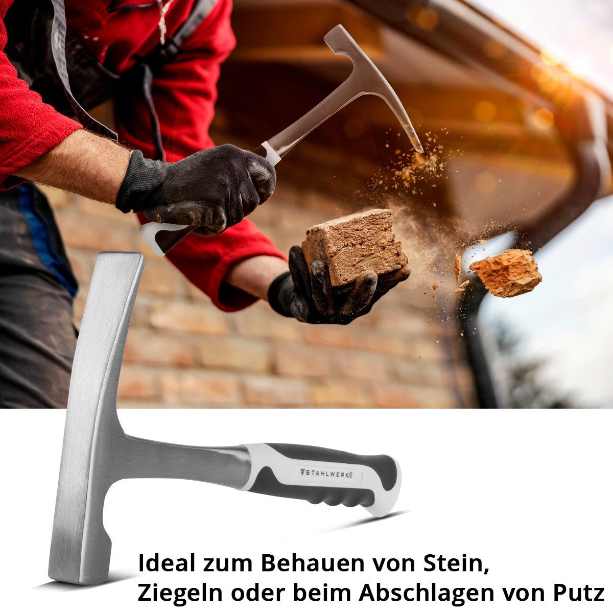 Thumbnail - STAHLWERK Vorschlaghammer Maurerhammer aus geschmiedetem Carbon-Stahl hochwertiger Ziegelhammer (Set, 1-St., Einzelgerät...