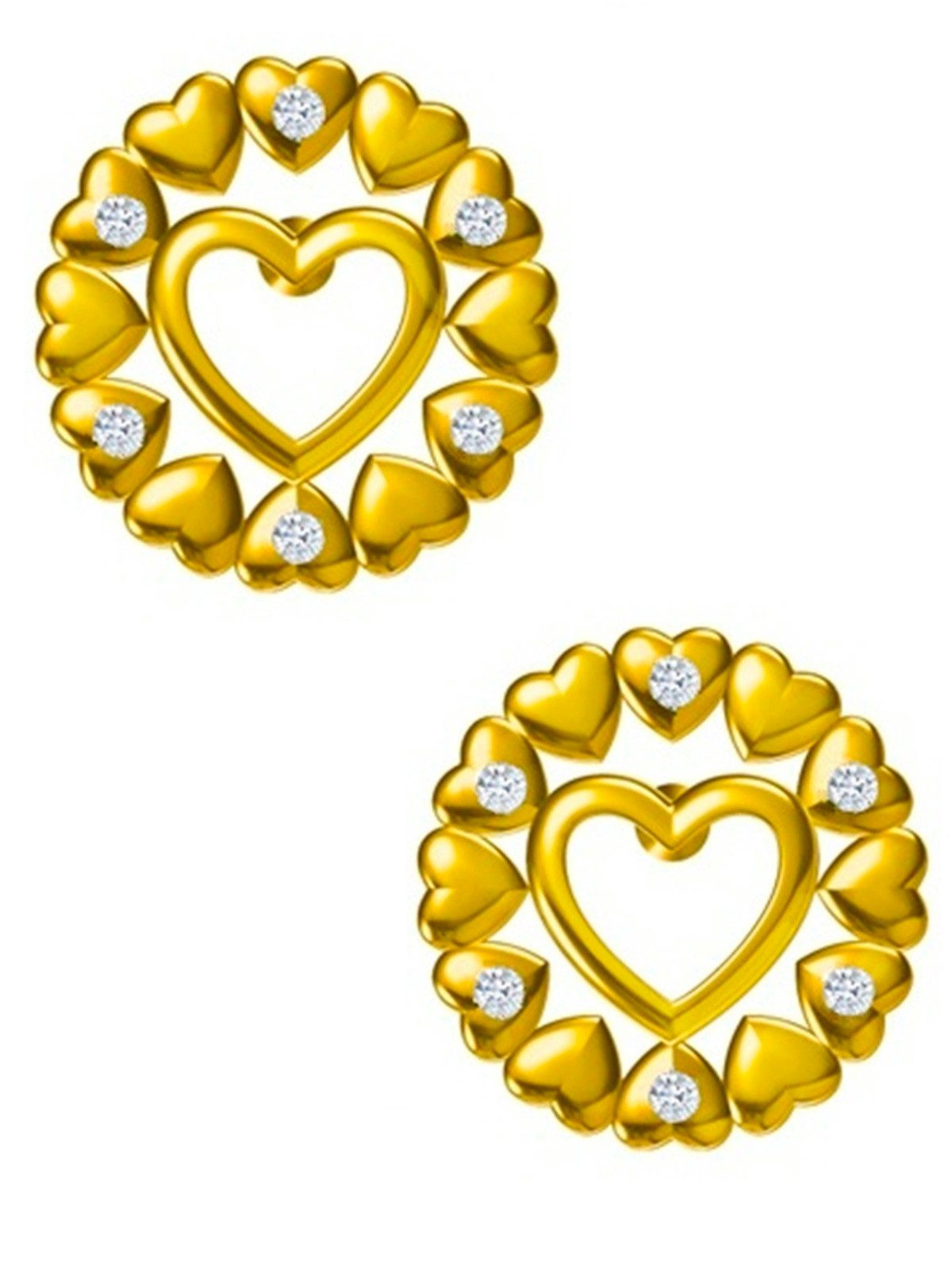 Paar Ohrstecker Ohrringe Gold Herz Zirkonia 18k Gelbgold vergoldet Ohrstecker Rund