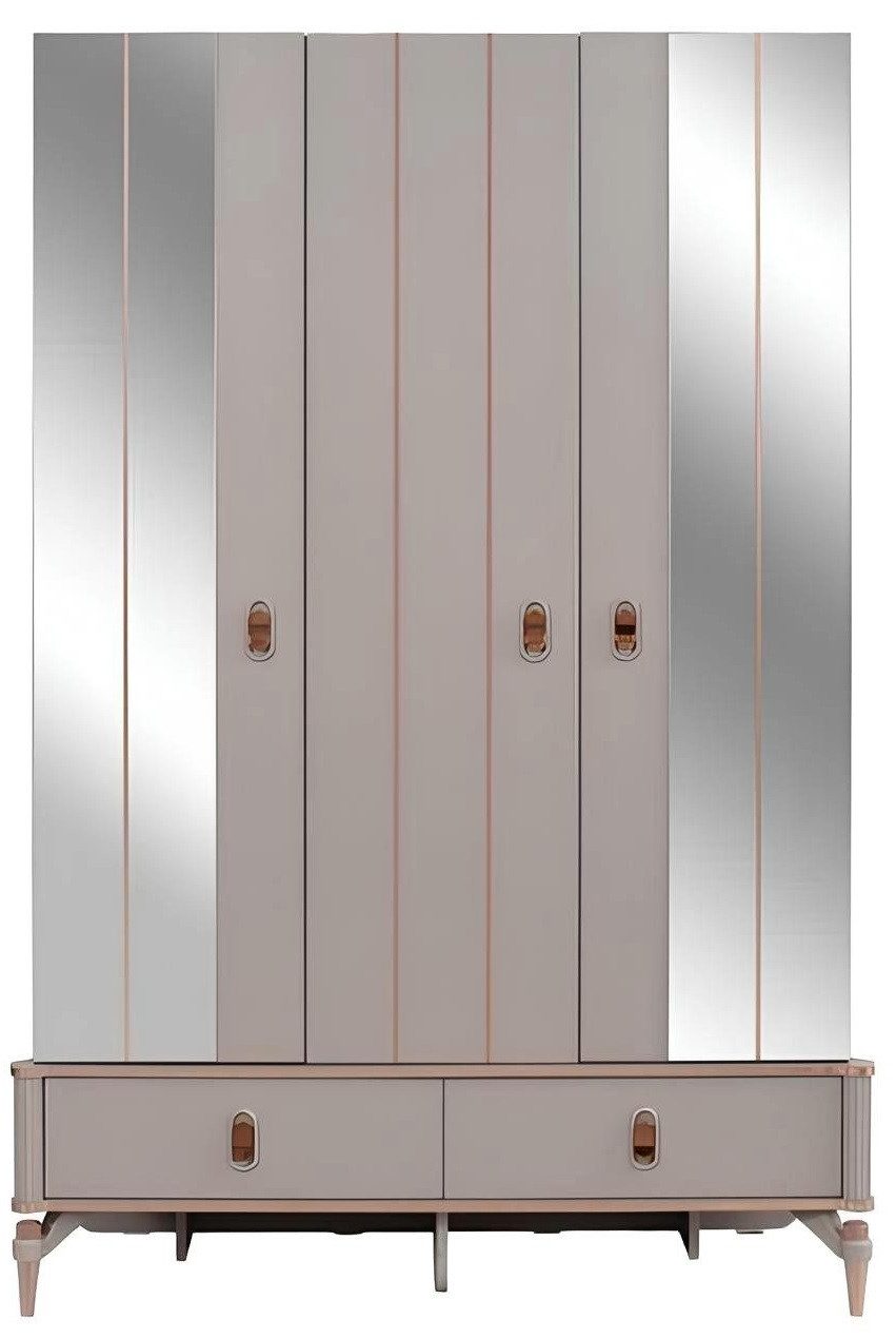 Xlmoebel Kleiderschrank Exklusiver Kinderschrank aus Holz in Beige mit Spiegel (1-St., Kleiderschrank) Hergestellt in Europa