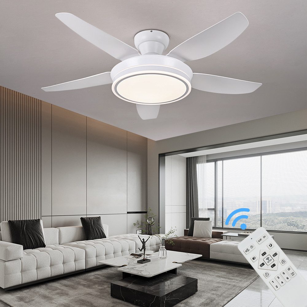 Eurohandisplay Deckenventilator Deckenventilator LED Beleuchtung 6 Geschwindigkeiten timer 2 Stunden, Lichtfarbe und Helligkeit stufenlos einstellbar